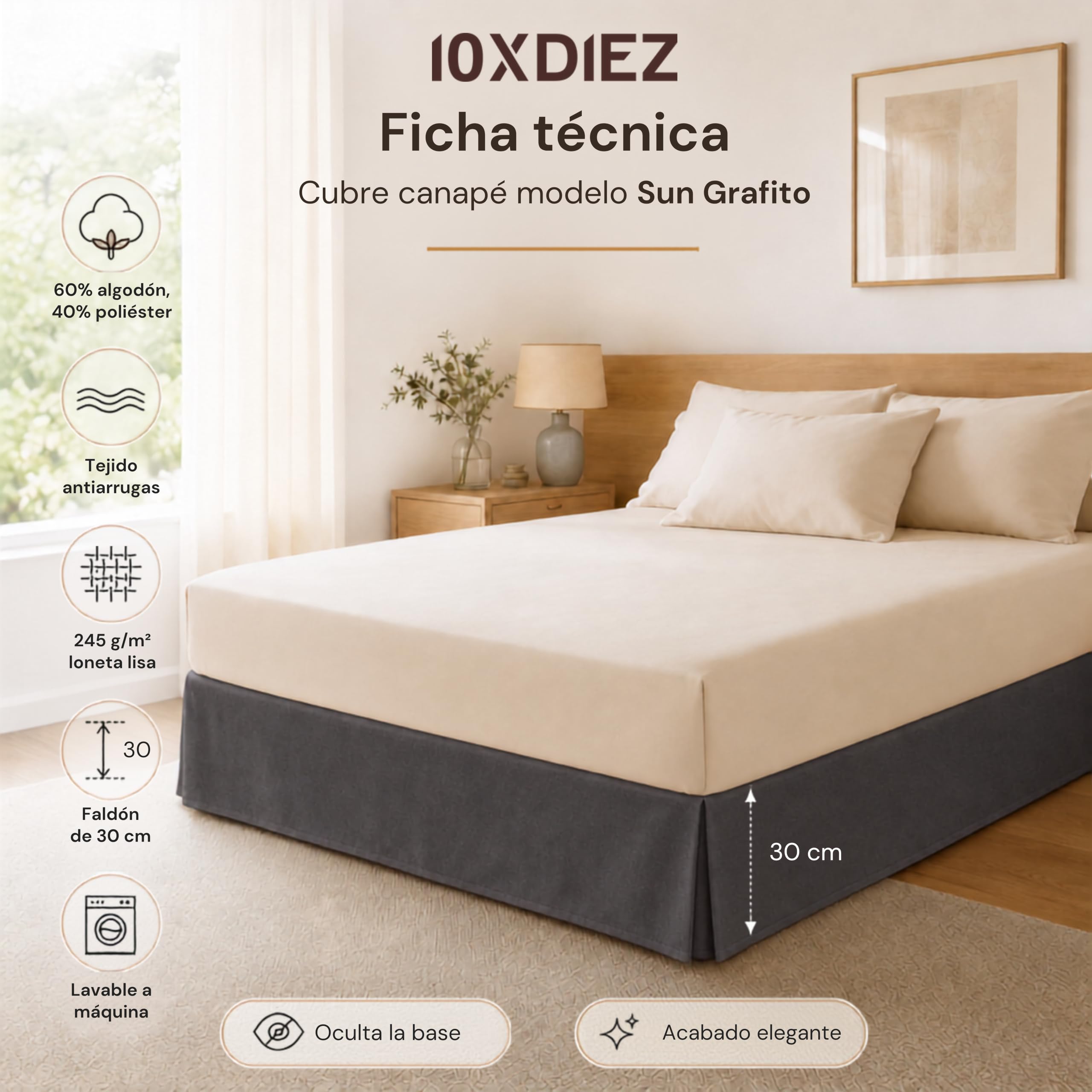 10XDIEZ Cubre canapé (Sun Negro - Cama 150cm)