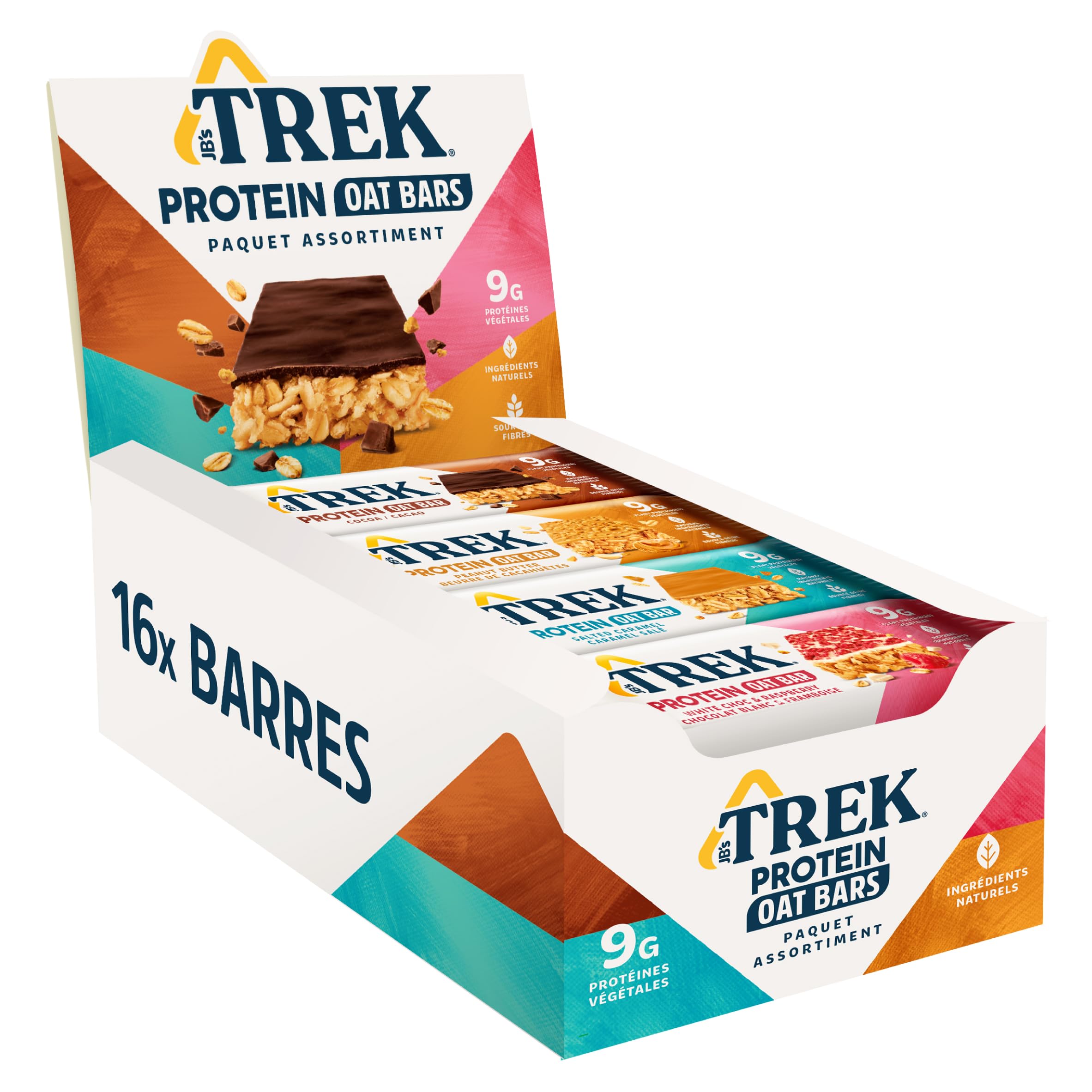 JB's TREK Barres d'Avoine Protéinées | Paquet Assortiment | Protéine Végétale | Sans Gluten | 16 x 50g Barres | 800g
