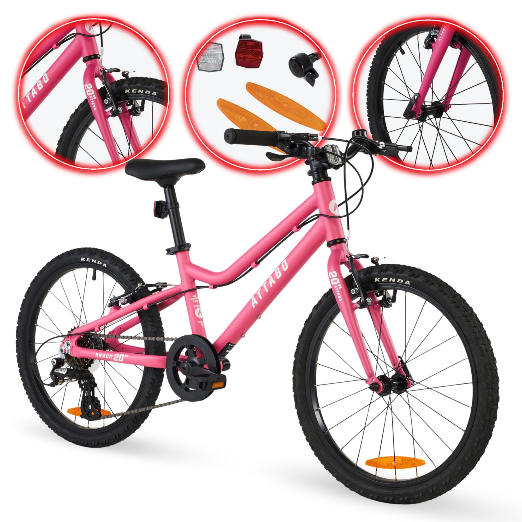 ATTABO Knack 20 – Kinderfahrrad (5–9 Jahre) mit leichtem Aluminiumrahmen, 20-Zoll-Rädern, Stahlgabel, für 110–135 cm Körpergröße, stabile Konstruktion, komfortabel und sicher bei jeder Fahrt