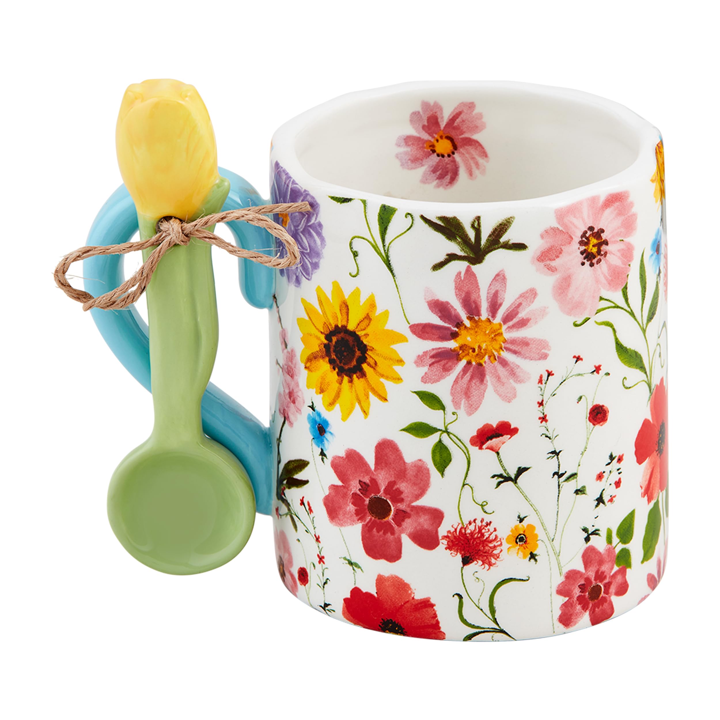 Mud PiePink Floral Mug With Spoon; mug 12 oz | spoon 4 1/4"