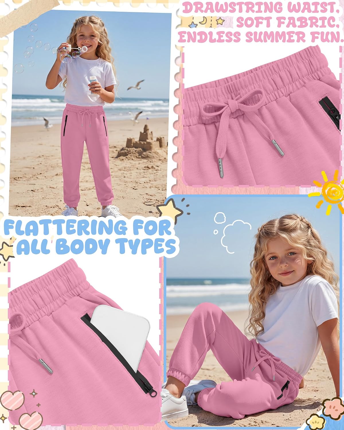 Yooo's Vivi Girls Sweatpants Teen Jogger Pants Kids Athletic Baggy Casual Drawstring Sweatpants with Zipper Pockets 5-16 Y
