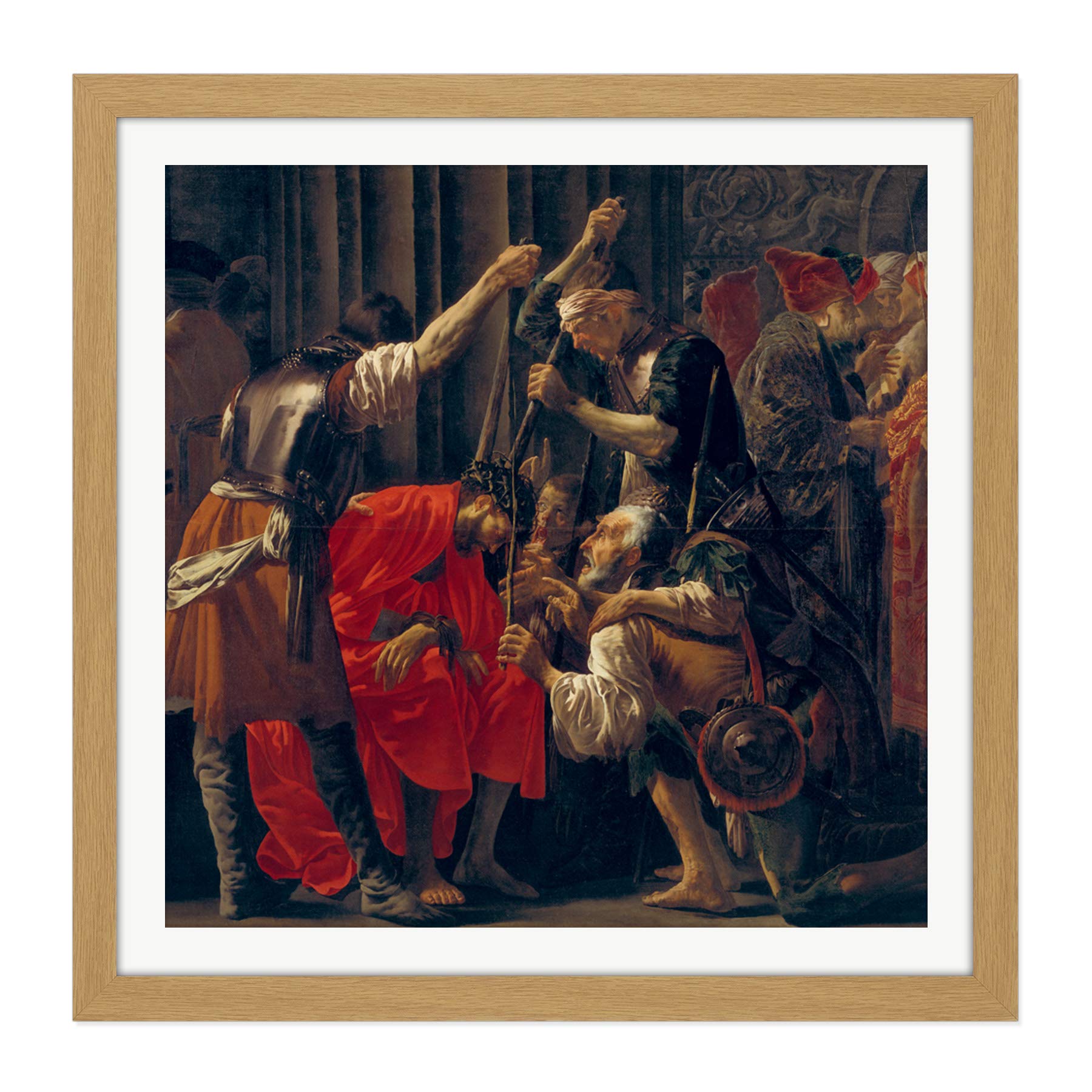 Brugghen Christ Crowned With Thorns Painting Square Wooden Framed Wall Art Print Picture 16X16 Inch