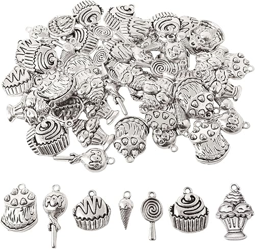Honbay 70 dijes de aleación para tartas, piruletas, helados, magdalenas, alimentos, colgantes para aretes, pulseras, collares, joyería (7 estilos), disponible en Yaxa Costa Rica