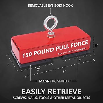 Master Magnetics Powerful Retrieving and Holding Magnet, Fishing Magnet with Eyebolt, Nut and Magnetic Shield, 07542