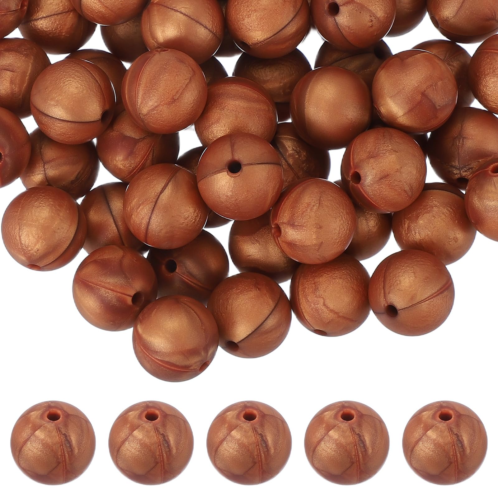 sourcing map 60 Pcs Silicone Beads, 15mm Round Focal Beads Candy Color Bulk Loose Bead for Keychain Bracelet Necklace Pens Making DIY Crafts Supplies, Bronze