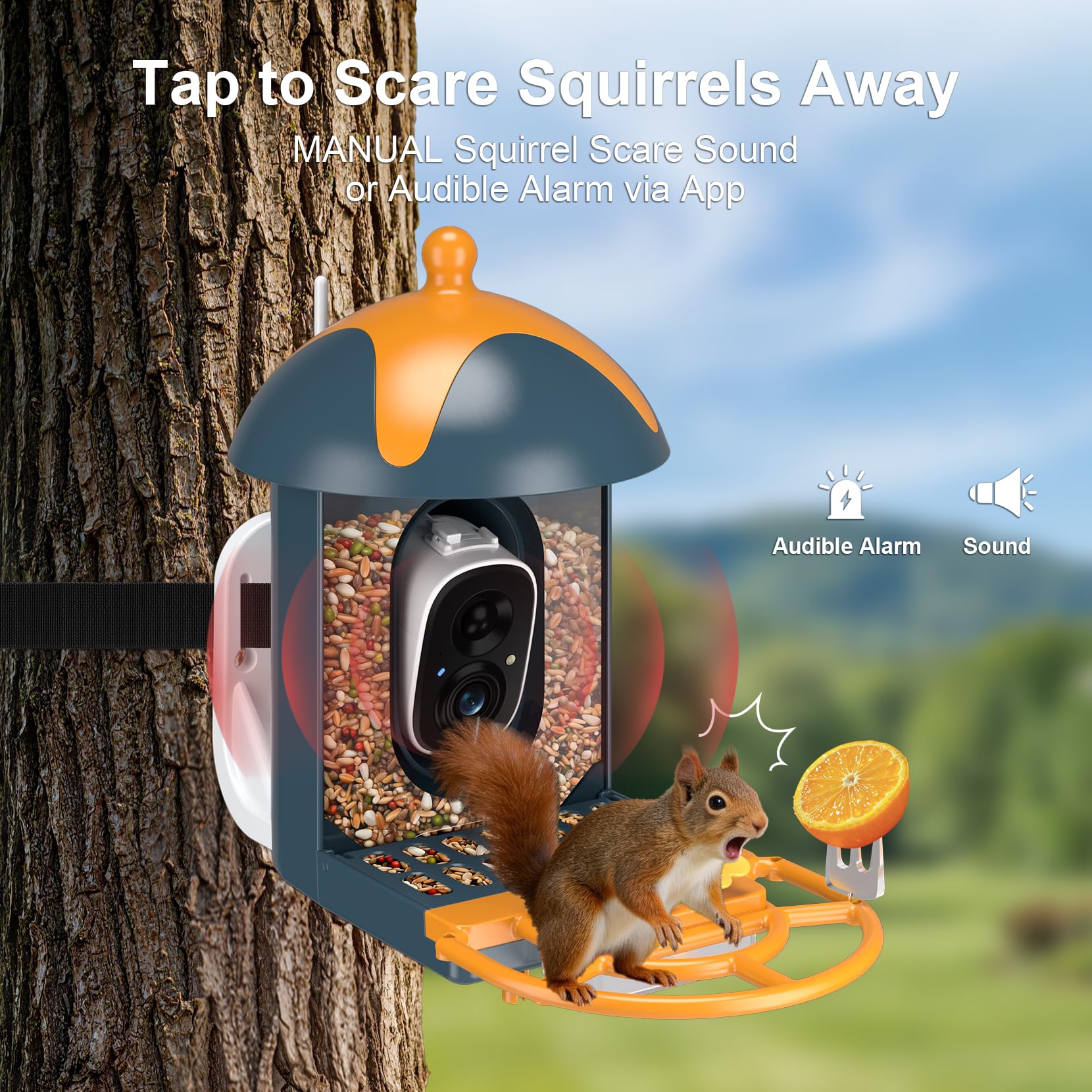 Smart Bird Feeder mit Kamera Outdoor Vogelhaus: AI identifiziert 11000+ Arten, 2K HD, Ankunftswarnungen, solarbetrieben, blau-orangefarbenes zweifarbiges Design, Kolibri-freundlich, Geschenk für