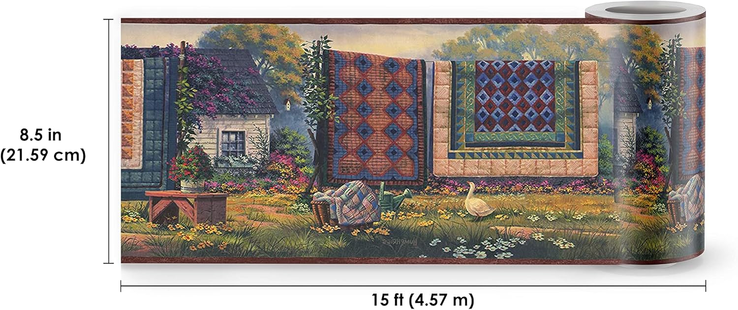 Chesapeake Peace and Plenty PC95012B Country Laundry Wallpaper Border, Rust & Blue