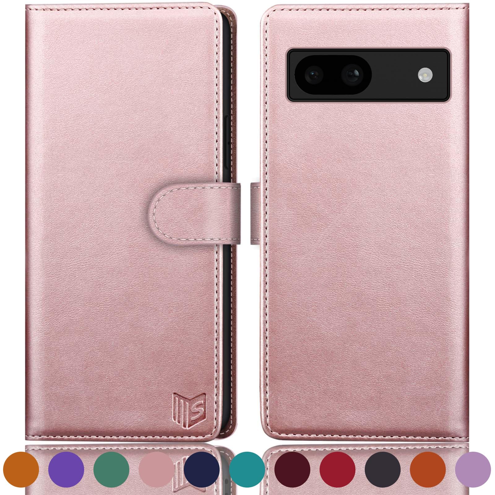 SUANPOT Cover Portafoglio Per Google Pixel 7A Con Blocco RFID - Custodia In Pelle Sintetica Con Slot Per Carte E Supporto Magnetico - Nero - 6