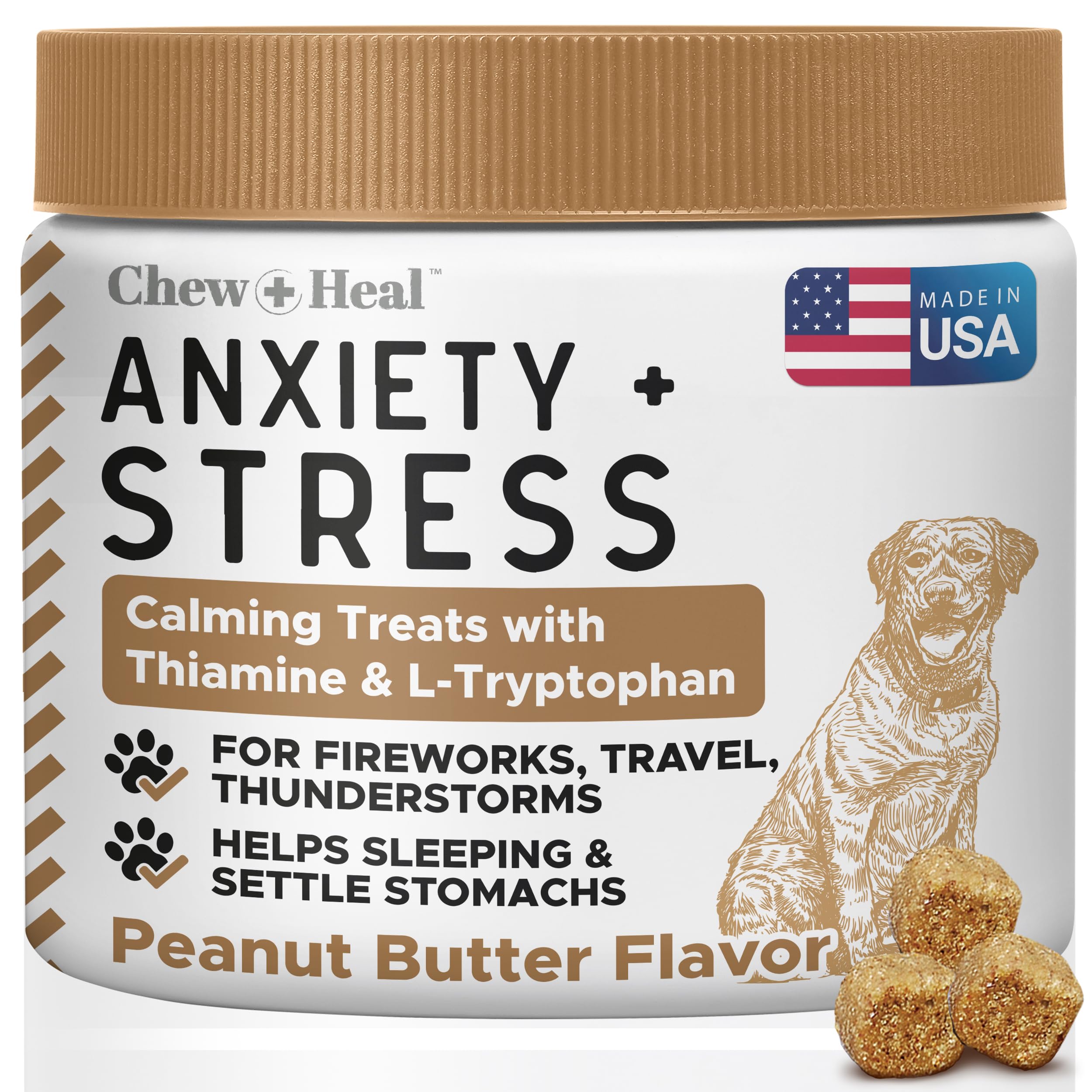 Calming Chews for Dogs - 30 Anxiety Relief Treats - Peanut Butter
