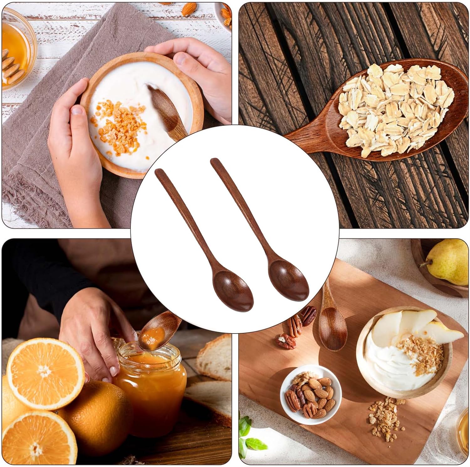 2Pcs Wooden Spoons for Eating, Ymapinc Small Mixing Stirring Wooden Spoon for Honey Jam Spoons Tablespoon Utensils for Cooking Mixing Stirring Soda Coffee,Home Table Spoon 9Inch