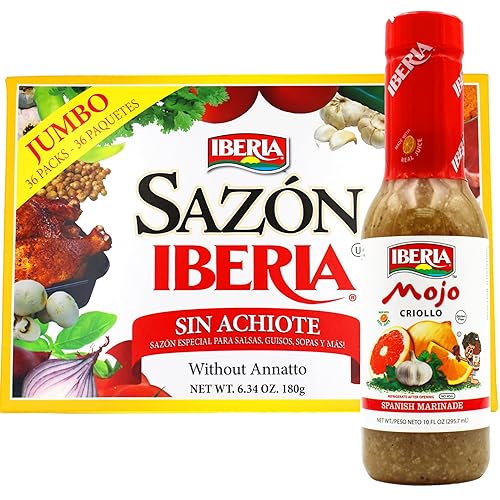 Sazon Iberia without Achiote 6.34 oz (36 paquetes) + Iberia Mojo Criollo, 10 oz