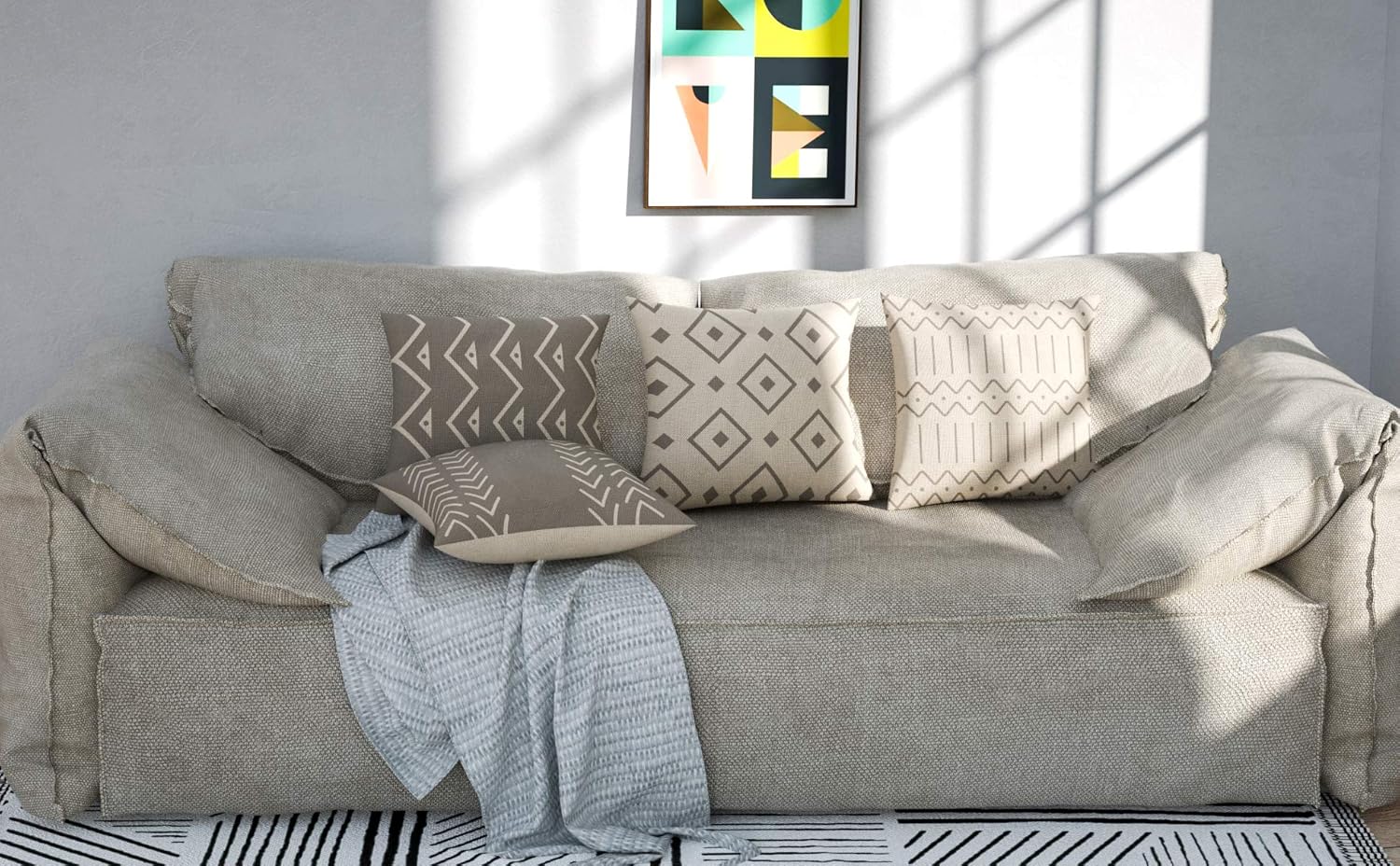 Hlonon Decorative Throw Pillow Covers for Couch Set of 4 Modern Sofa Decorative Stripes Geometric Linen Fabric Pillow Case for Bed Sofa Living Room Home Decoration (Warm Gray, 18x18 Inch) : Home & Kitchen