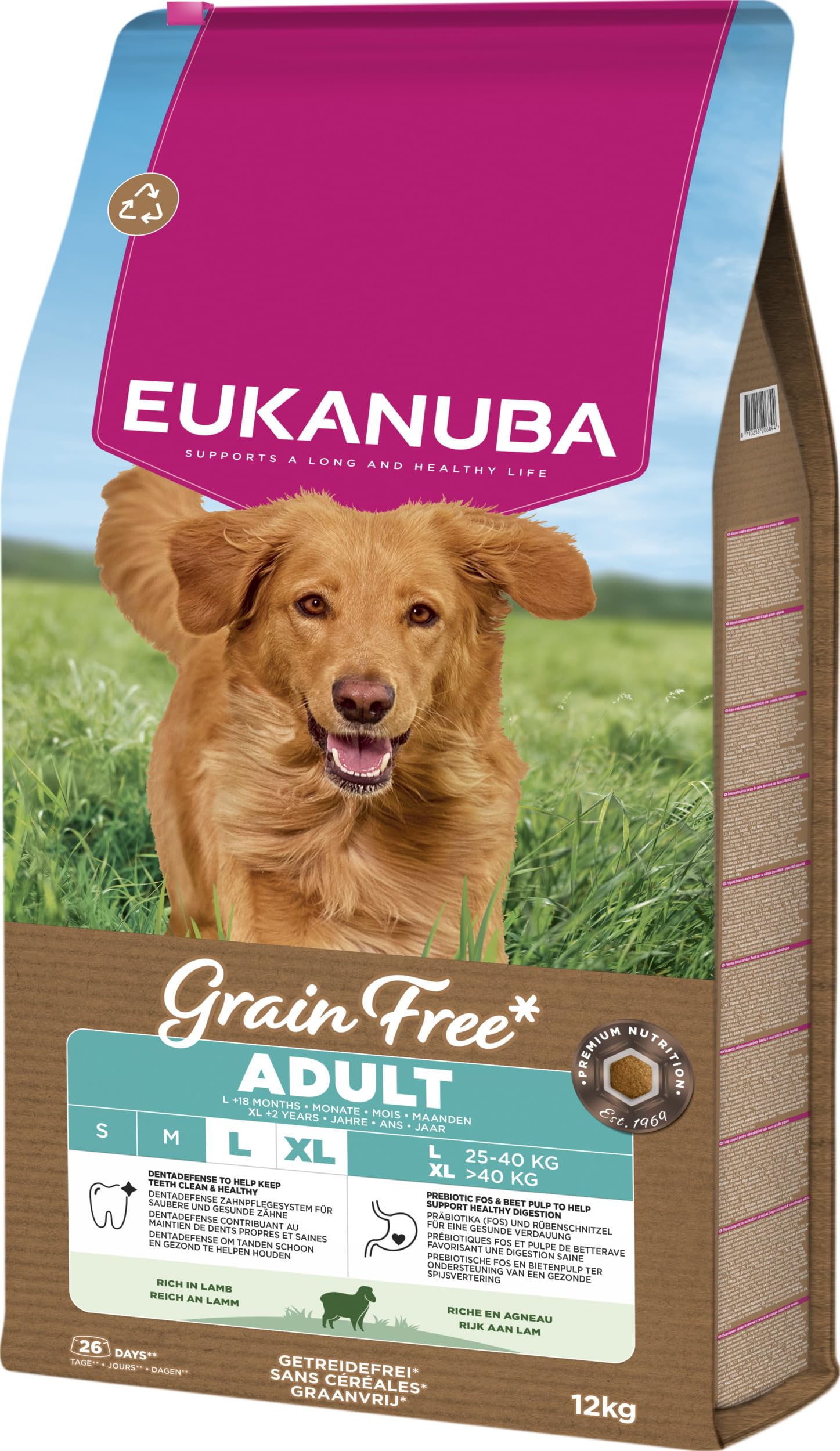 Eukanuba, alimento para Perros sin Cereales con Cordero para Razas Grandes - Alimento seco Premium sin Cereales para Perros Adultos, 12 kg