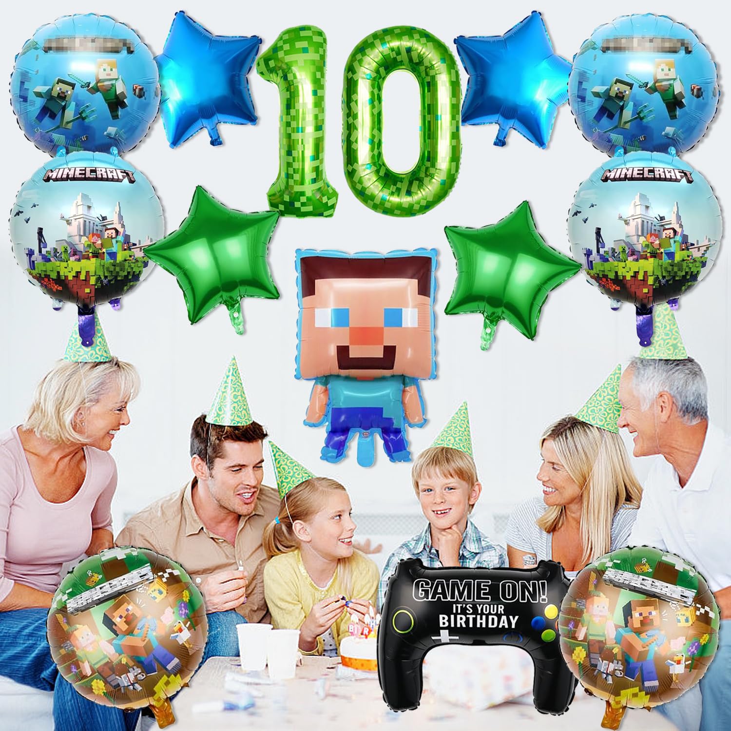Set di 10 decorazioni per compleanno, 13 pezzi, set di 13 palloncini Pixel per ragazzi, sacchetti di compleanno, palloncini e decorazioni per feste dei bambini, sacchetti regalo per 10 anni di