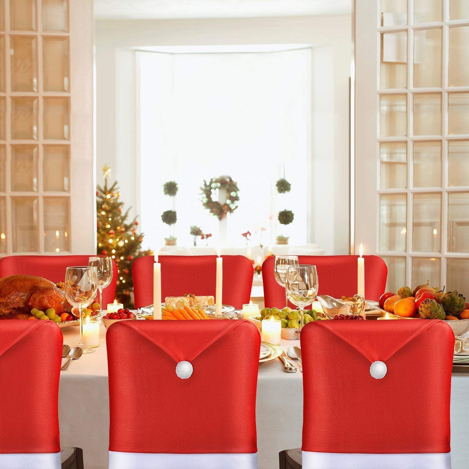 AMFOCUSChristmas Chair Back Cover Santa Claus Hat Slipcovers Decoration 6 Pcs, 2019 Upgraded Design