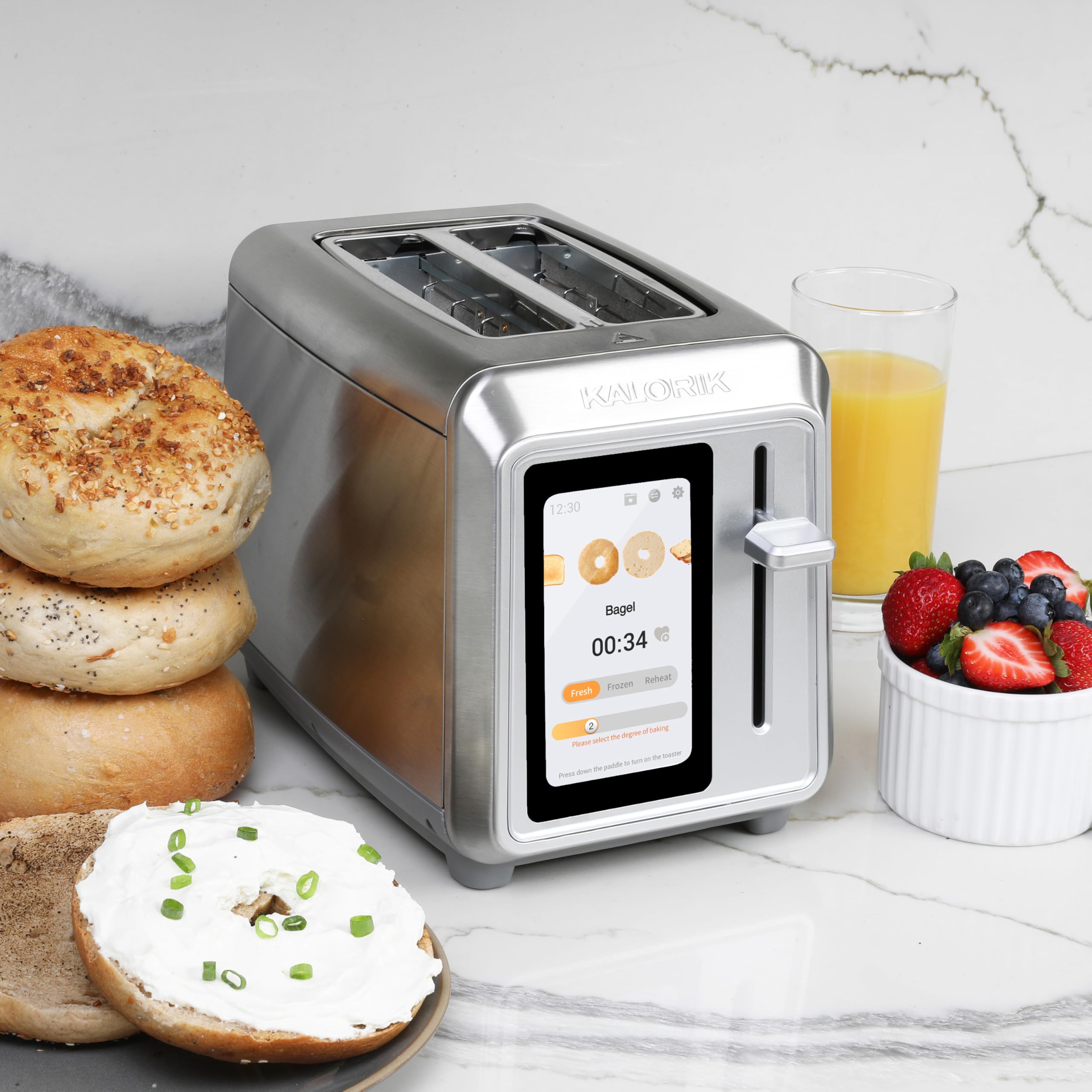 Kalorik VIVID TOUCH 2-Slice Toaster - High-Res Touchscreen, Custom Presets, 1000-Watt, Extra Wide Slots, Stainless Steel