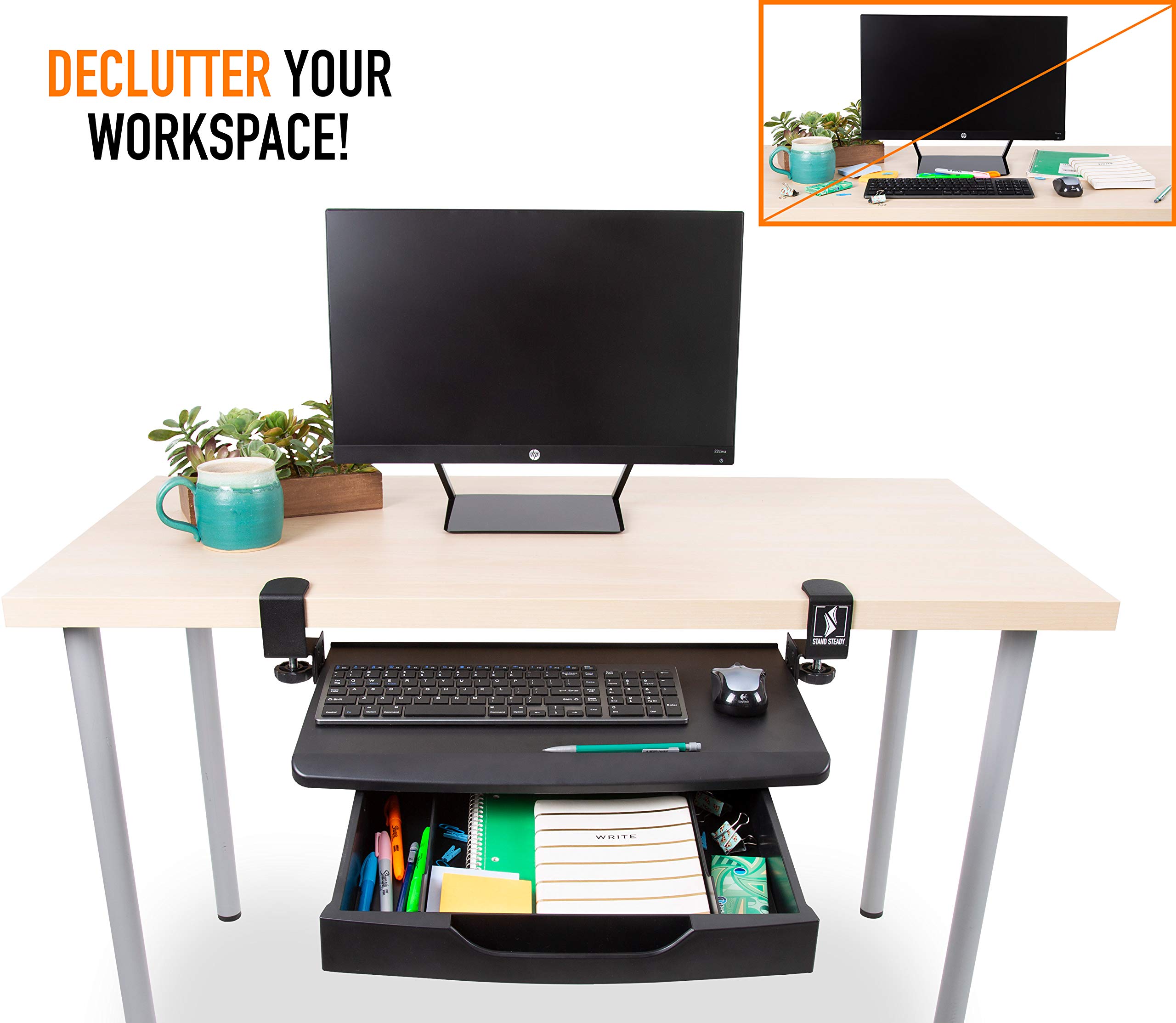 Buy Stand Steady ClampOn Keyboard Tray with Drawer 2in1 Under Desk