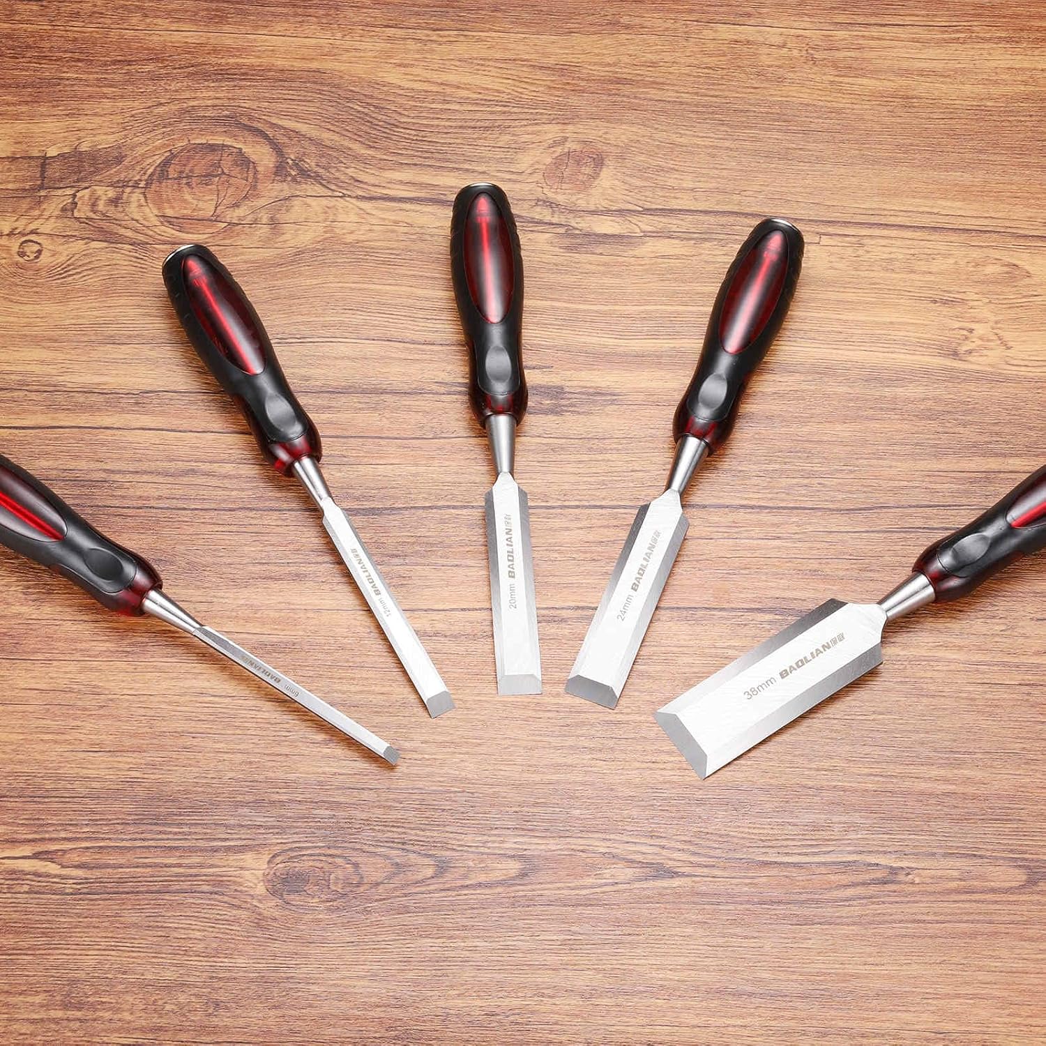 HARFINGTON 4pcs Wood Chisel Set 1/4"-11/16" CR-V Steel Beveled Edge Blade Wood Woodworking Tools with PVC Handle for Carving Woodworking DIY Projects