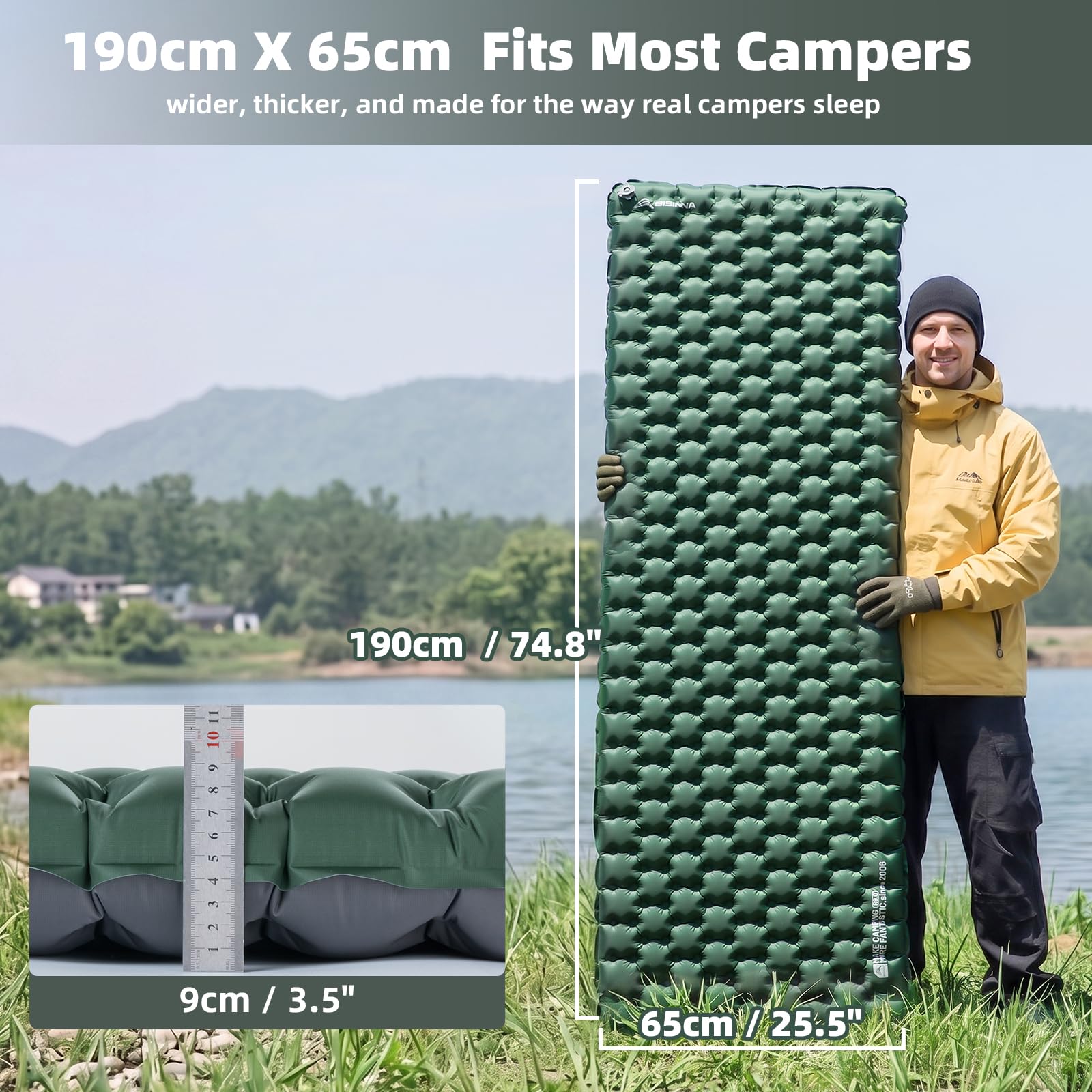 BISINNA Colchoneta de dormir ultraligera con aislamiento 9R, colchoneta inflable para acampar y mochileros, 900 g