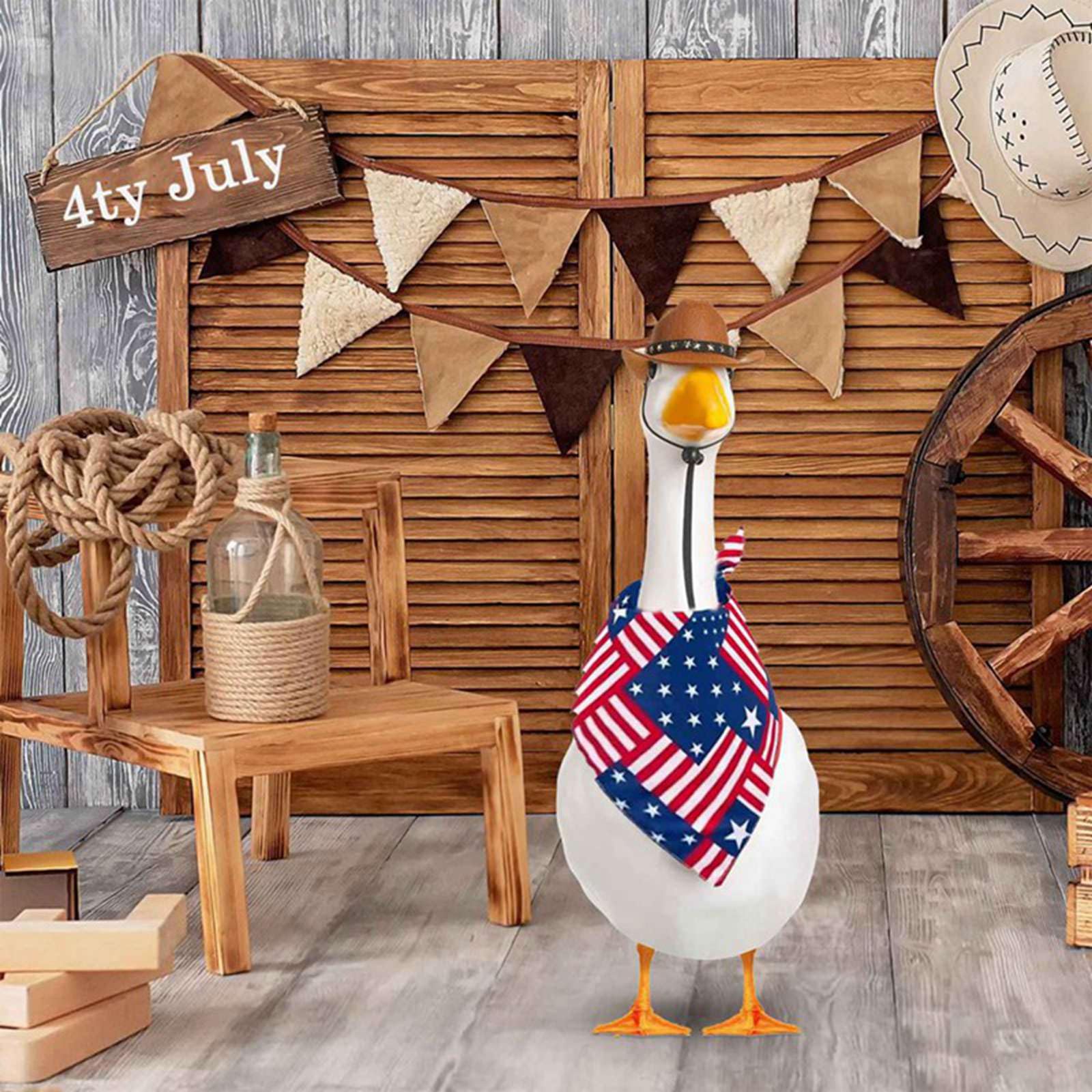 Porch Goose Outfits for Independence Day, 4th of July Goose Outfit Set Goose Clothes, Flag Goose Outfit for 23" High Cement or Plastic Goose Lawn