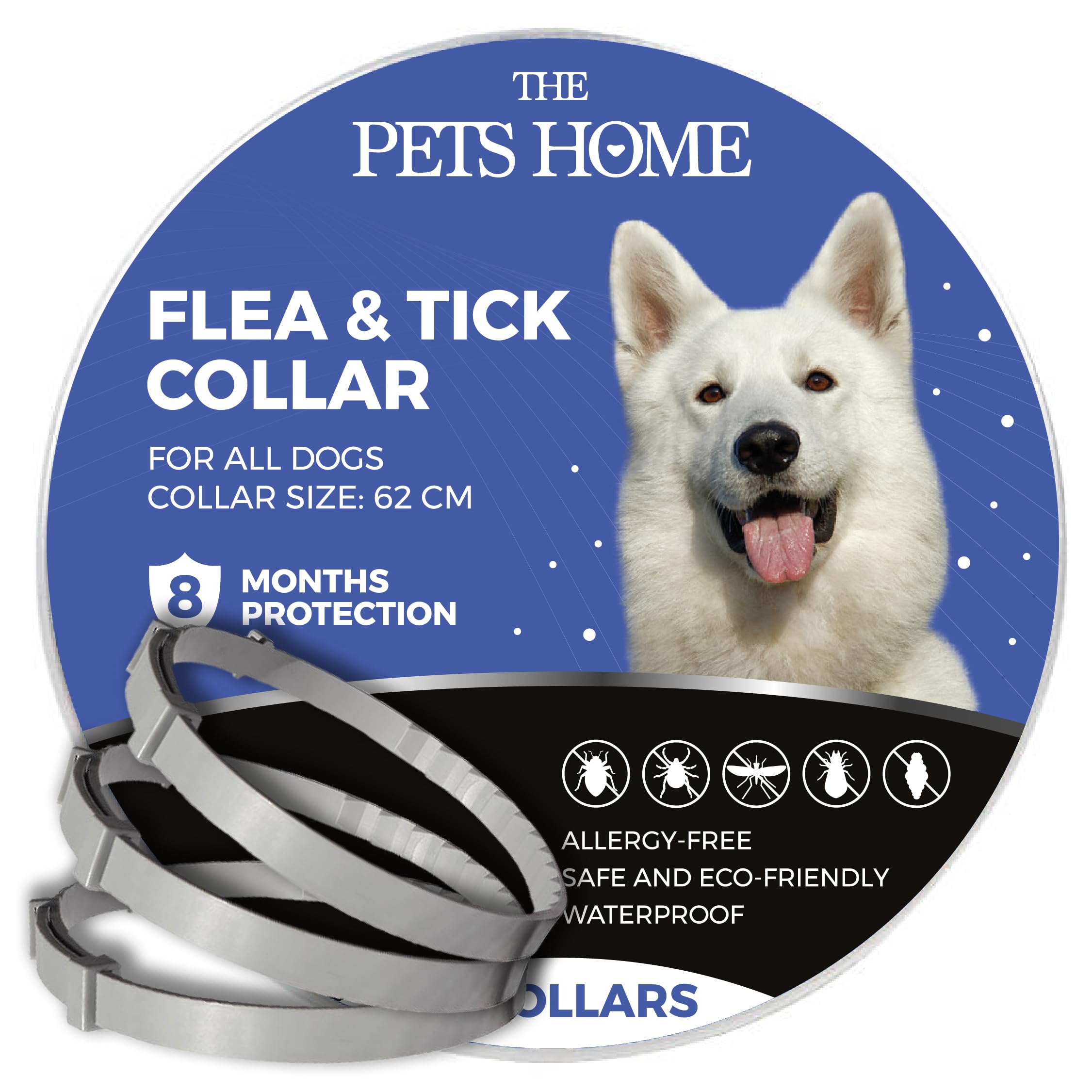 THE PETS HOME Collar Antiparasitario Perros contra Pulgas y Garrapatas, Control Antipulgas Perros 8 Meses de Protección, Collar Antipulgas de 62cm para Perros Pequeños Medianos Grandes 3 PCS