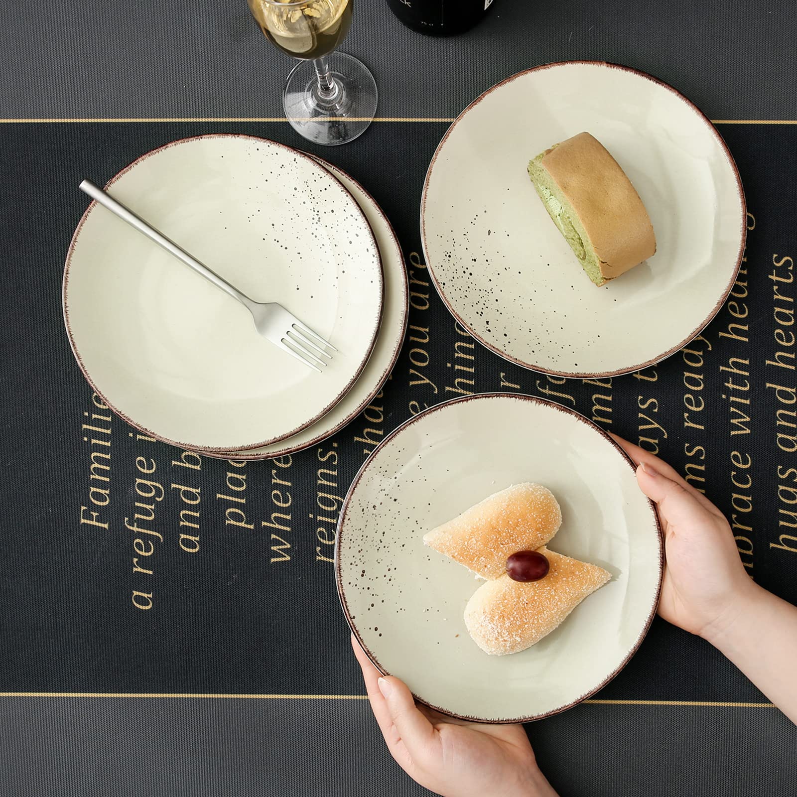 Vancasso Serie VENUS - Set De 6 Platos De Postre De Gres, 21.2 Cm, Blanco, Aptos Microondas Y Lavavajillas