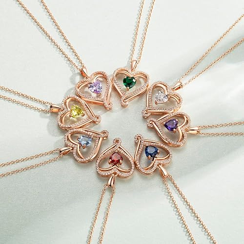 Miniatura 5 de Collares de piedra natal para mujer, collares de corazón infinito para mujer, chapado en oro rosa de 18 quilates, collar de plata de ley 925