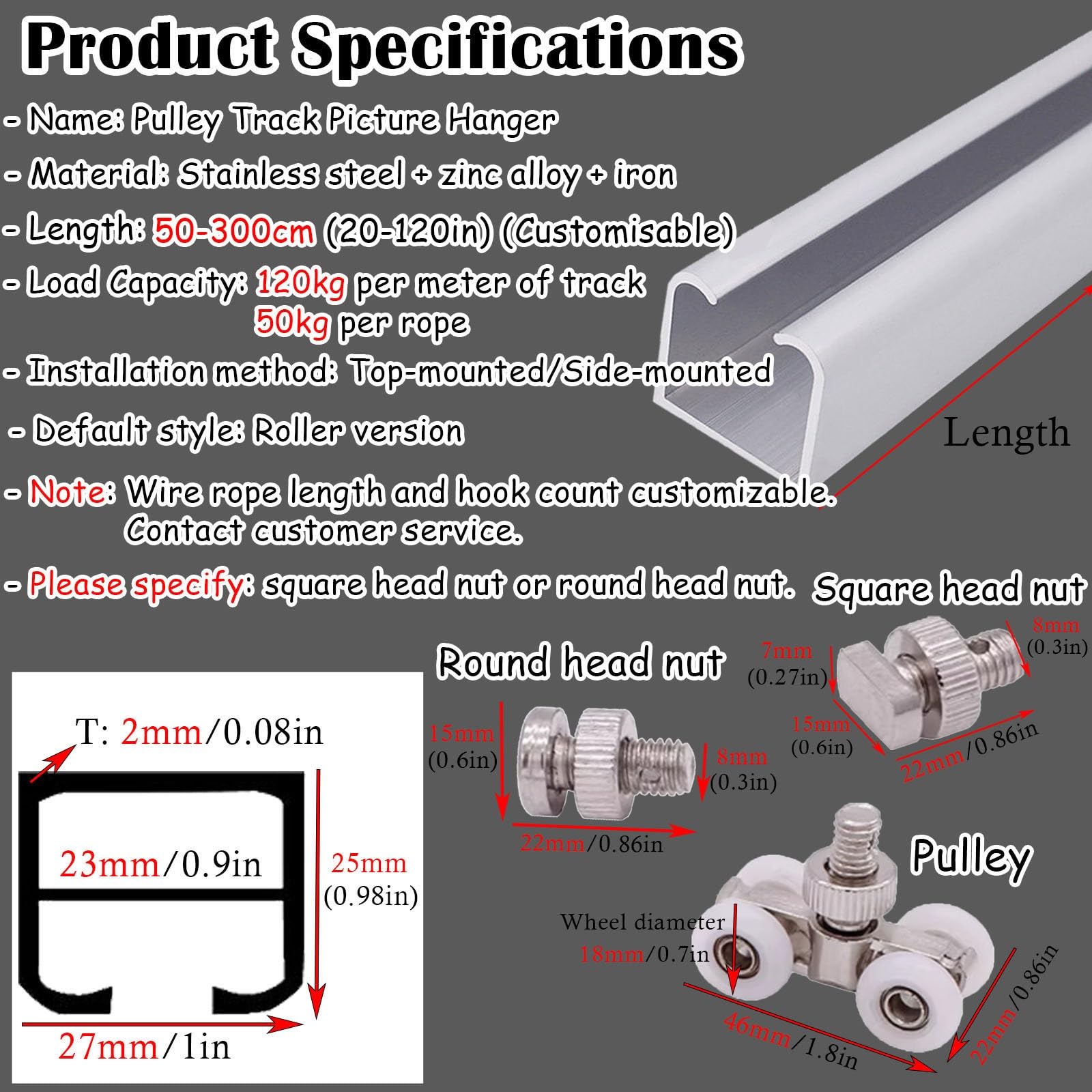 Rail pour accrocher des tableaux Système De Suspension Réglable Pour Cadre Photo, Kit De Suspension Murale Pour Cadre Photo Coulissant Avec Crochets, Système De Rail D'art(L 120 cm)