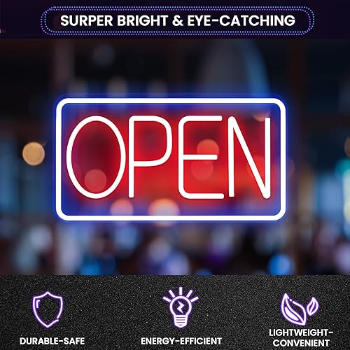 Miniatura 5 de Sugarneon Letrero LED de neón abierto para negocios con adaptador, 16.5 x 9 pulgadas, brillo ajustable, letrero de apertura LED alimentado por USB,