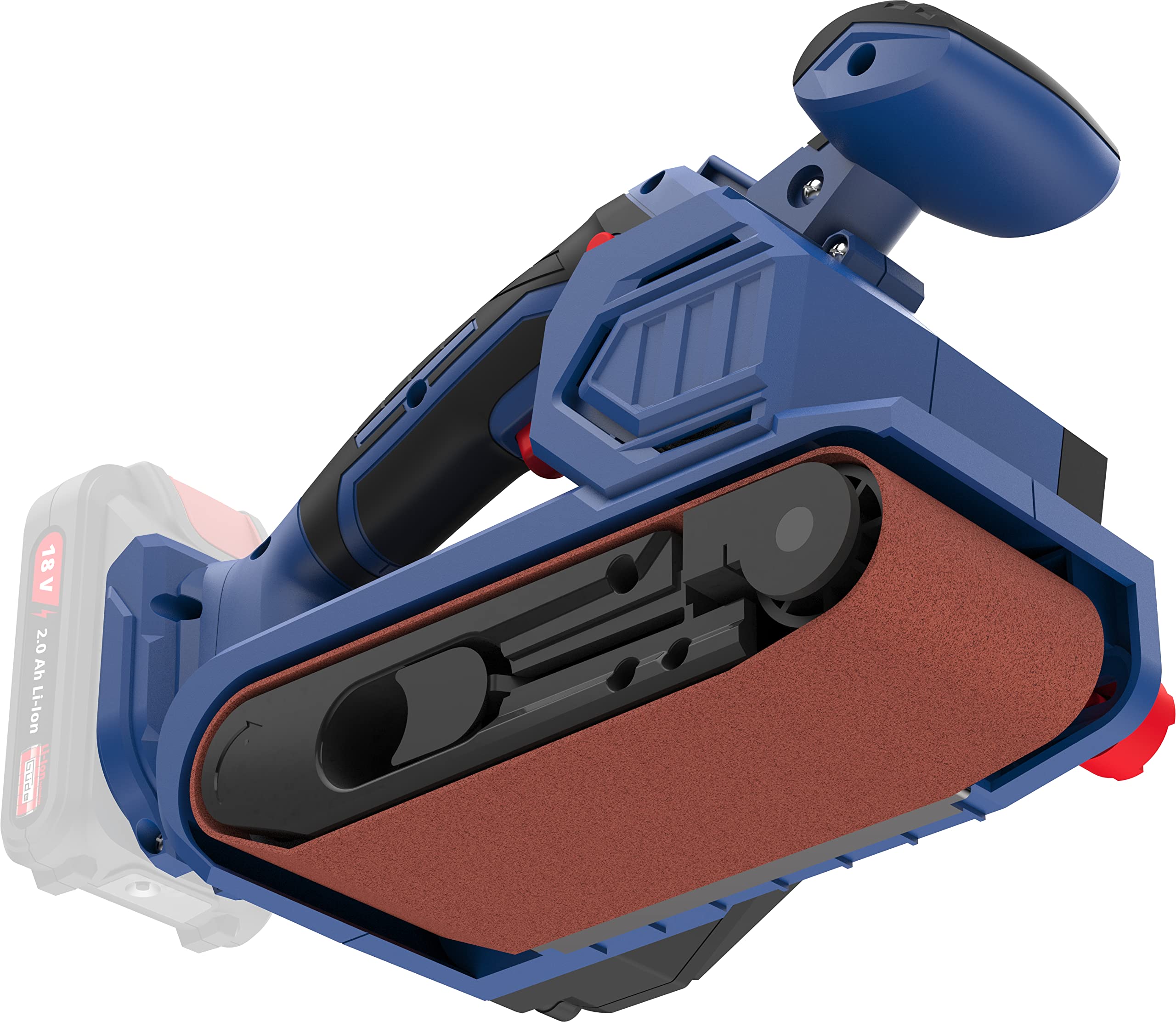 Güde BSR 18-0 - Lijadora de banda con batería (18 V, superficie de lijado de 76 x 115 mm, velocidad de banda de 2 a 5,8 m/s, sistema de cambio rápido de cinta, selección de velocidad de banda continua