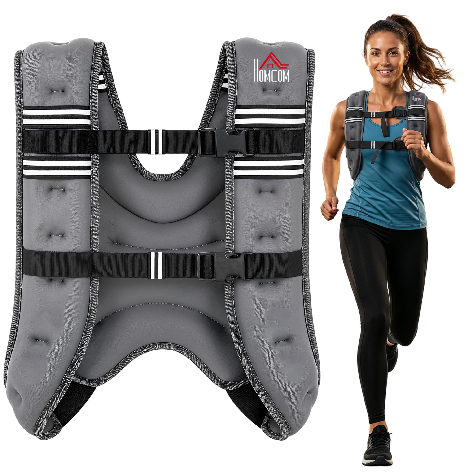 HOMCOM 5KG Weighted Vest, Running Weight Vest with Adjustable Straps, Convenient Pocket and Reflective Strips, for Men and Women Cardio Exercise Strength Training Workout — image 1