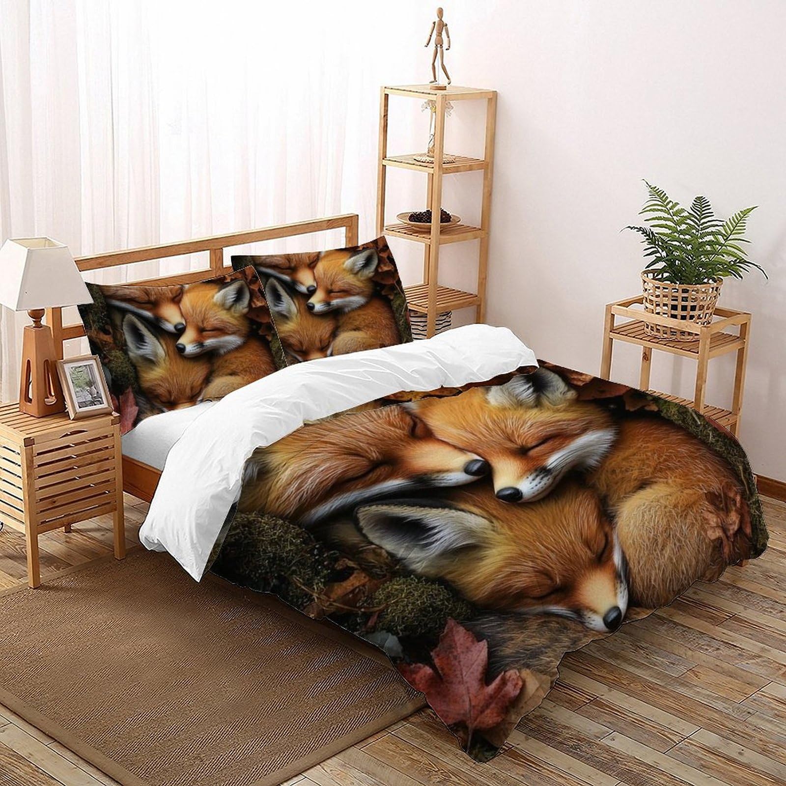 Housse de couette imprimé 3D animaux 220x240cm nid renard
