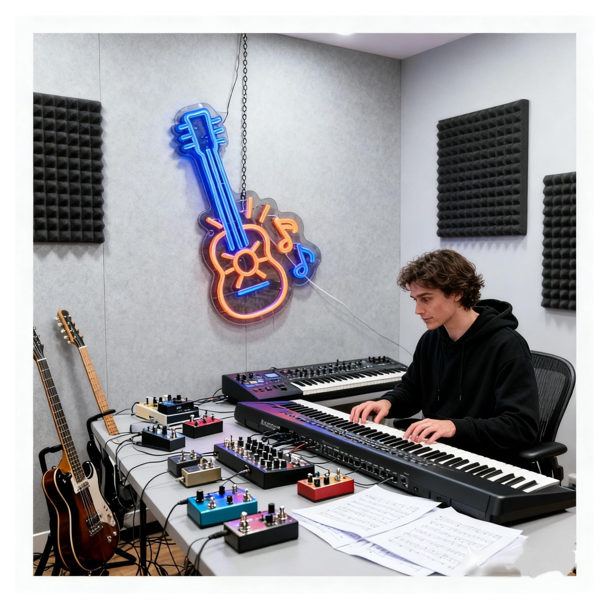Luci al Neon Da Parete Insegna Al Neon Con Musica Per Chitarra, Decorazione Da Parete Per Studio Di Registrazione, Studio Musicale, Bar, Ristorante, Negozio, Lampade Decorative 40cm
