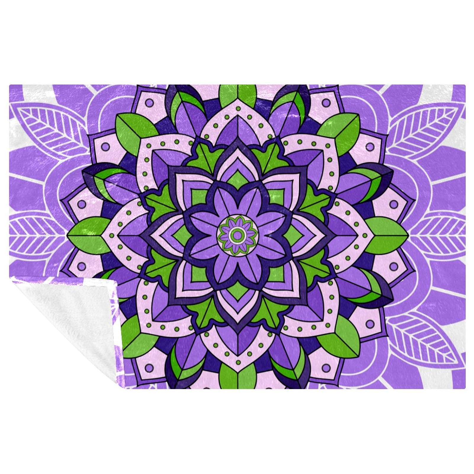 Couverture mandala violette pour lit et canapé, plaid chaud 150x100 cm
