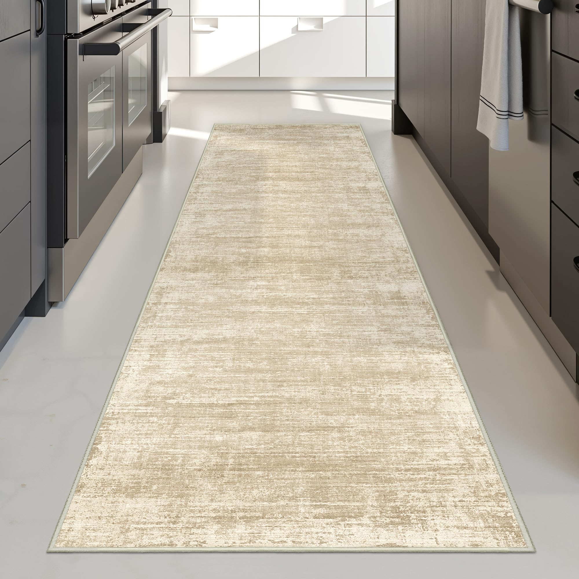 Zesthome Washable Runner Rug 2x6, Runners for Hallways, Non Slip Kitchen Runner Rugs, Soft Abstract Entryway Runners, Ultra-Thin Stain Resistant Rug for Bedside, Laundry, Corridor (Beige/Brown, 2'x6') โ image 1