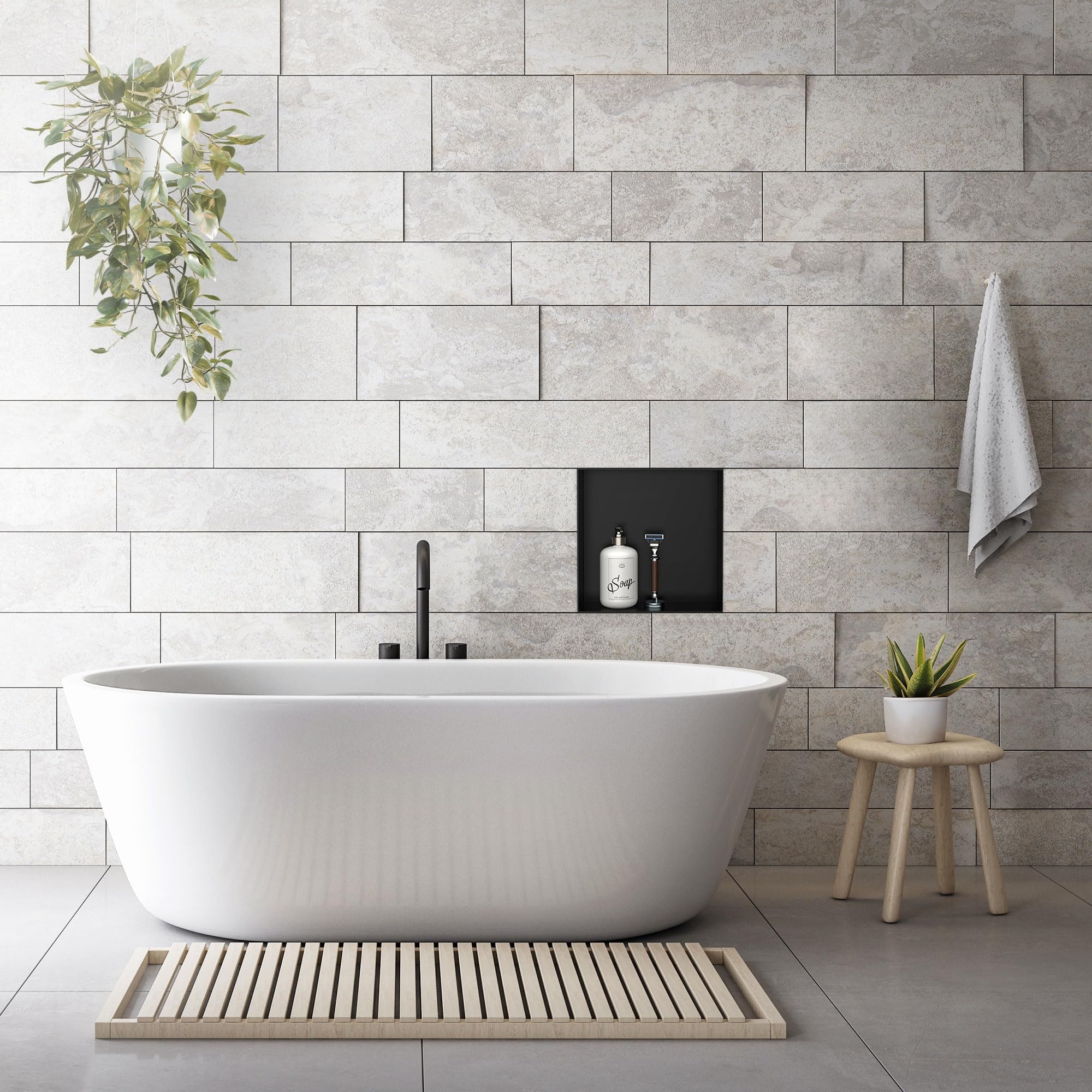 LuxeBath Nicho de Ducha de Acero Inoxidable 30x30x10cm cm Negro Marco de Pared Empotrado Alicatable Estante Integrado Instalación Flexible para Almacenamiento Organizador de Utensilios para Baño