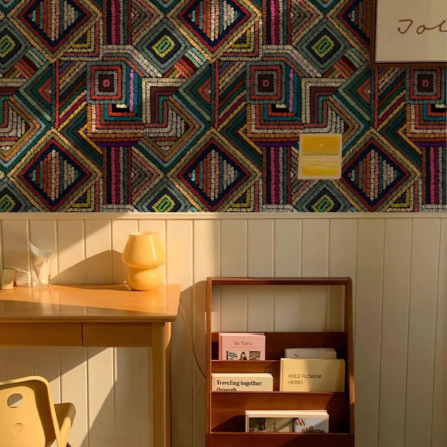 Retro teksturowana tapeta odklej i przyklej, geometryczna, patchworkowa, kolorowa, mozaika, tapeta do łazienki, abstrakcyjne wzory, zdejmowana tapeta, papier kontaktowy (kolorowy blok, 43 cm x 1,000