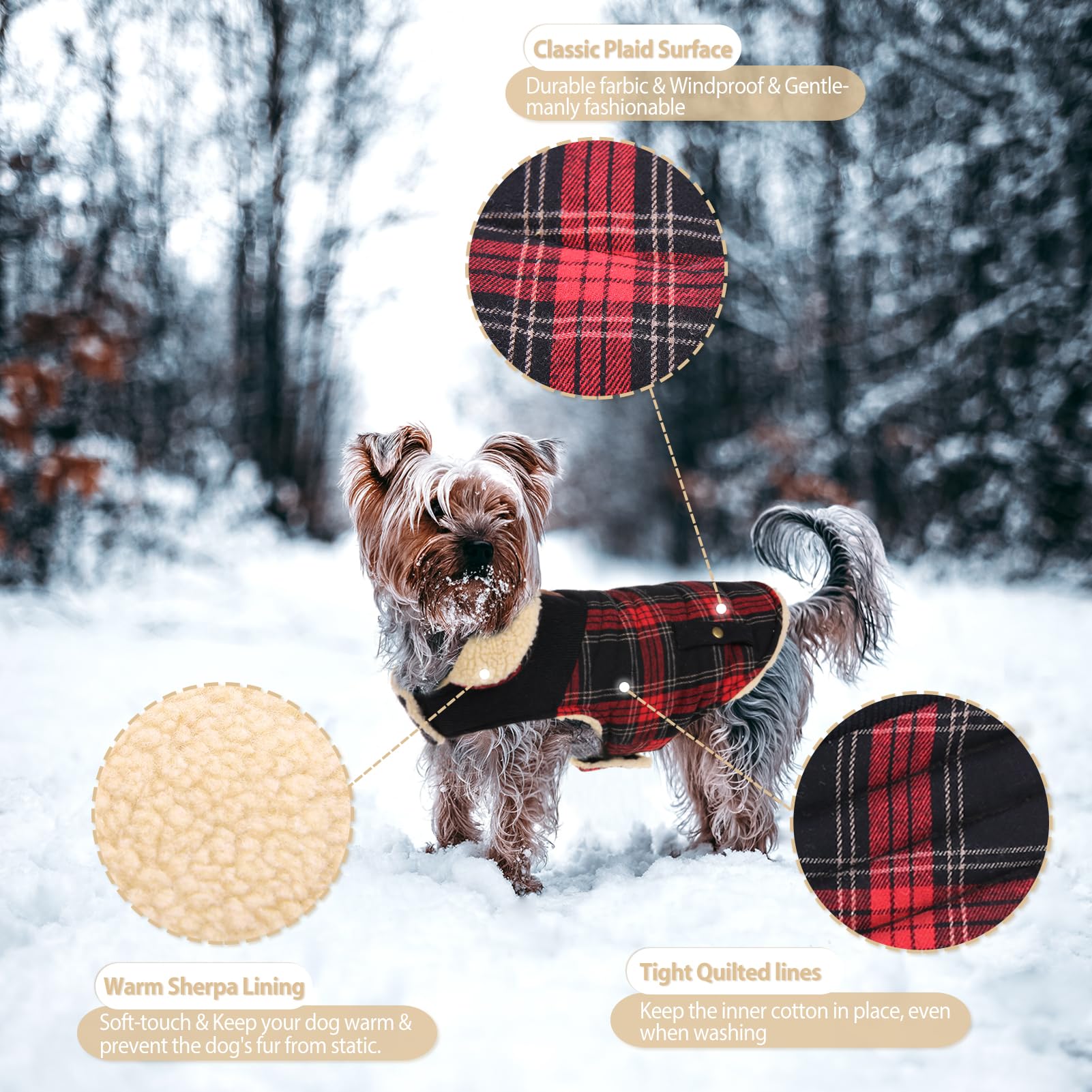 Abrigo de invierno para perros pequeños y medianos, chaqueta a cuadros para cachorros, abrigo de algodón para clima frío, ropa cálida resistente al viento, trajes gruesos para mascotas