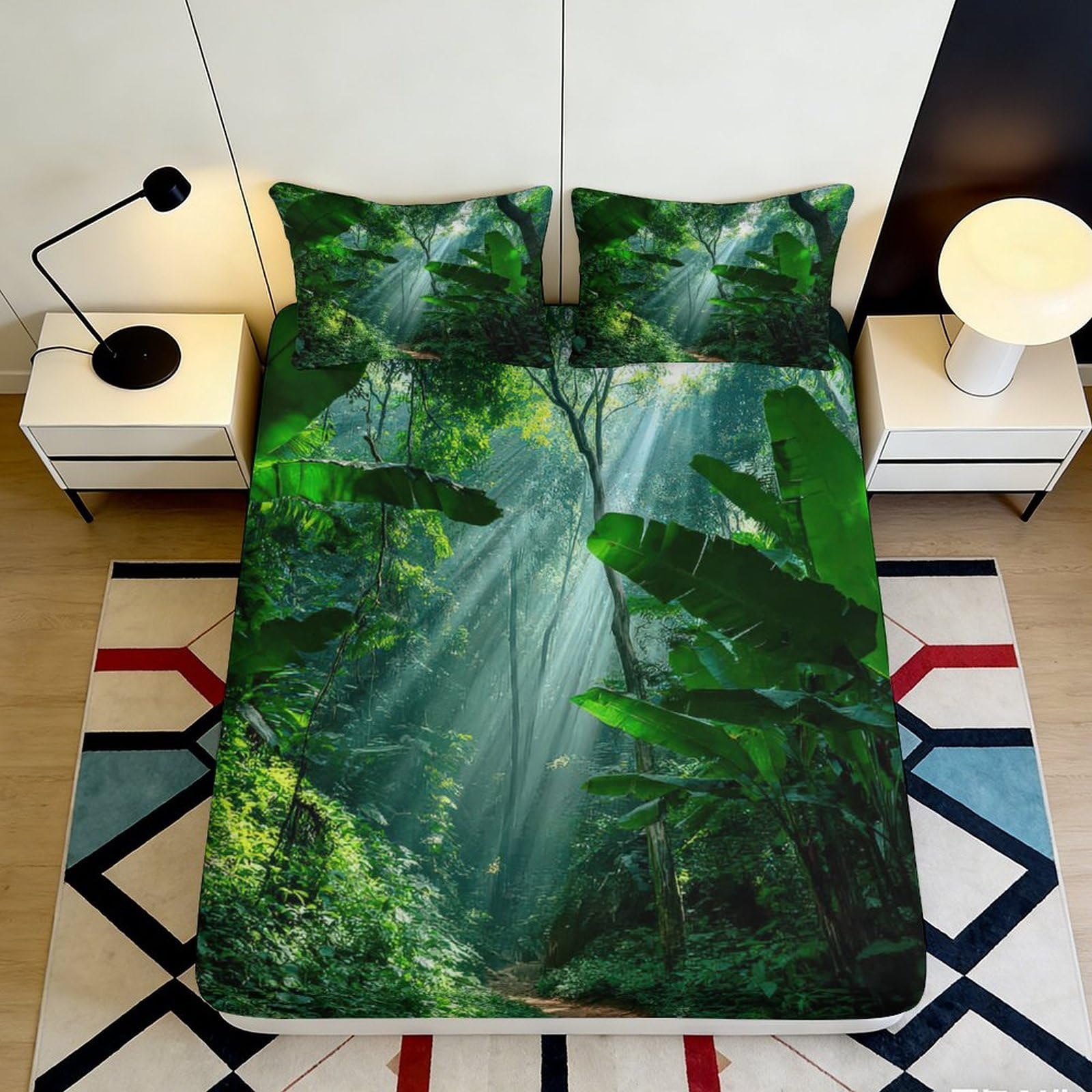 Pnayamiorkfel Style-7 3D Printed Tropical Rainforest Fitted Sheet Microfiber Slip-Resistant Jungle Sunlight Bed Cover For Bedroom Decor 90X200x25cm