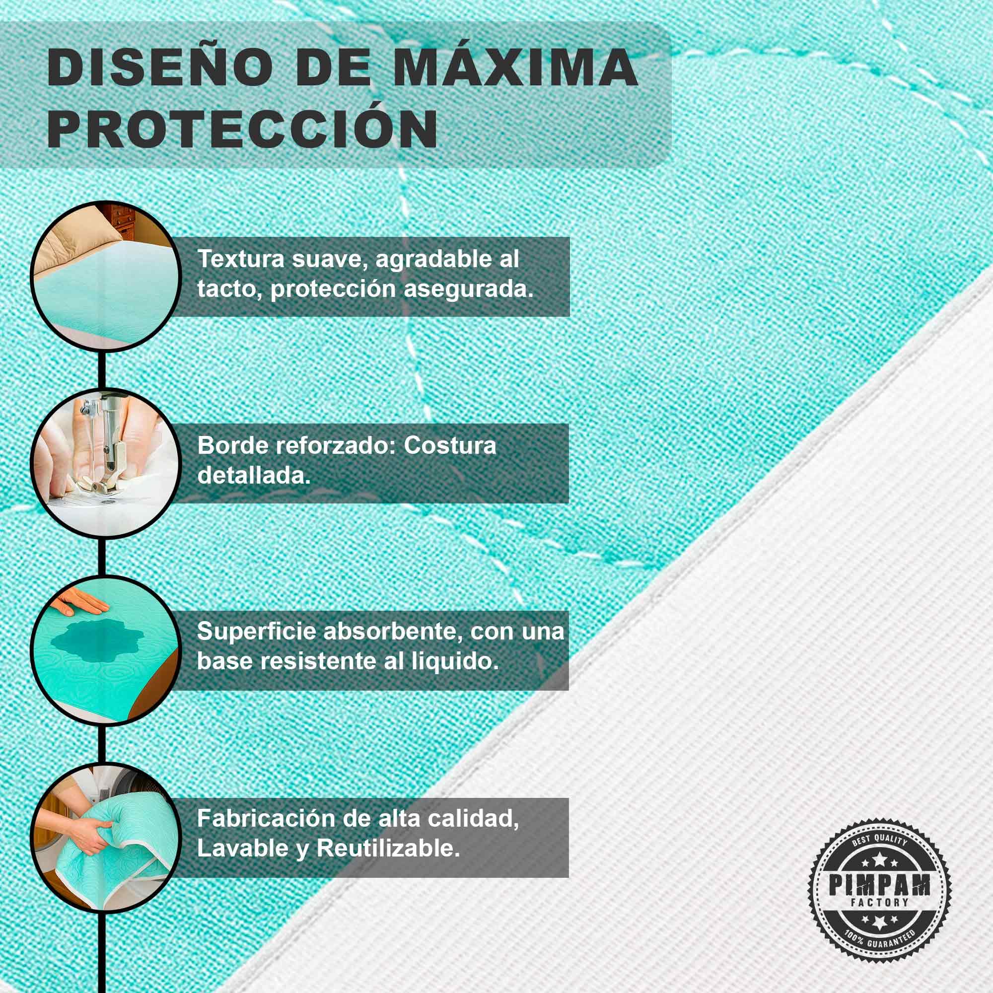 PimPam Factory Empapadores Cama Adultos Lavables de 5 Capas - Empapador Reutilizable Impermeable - Protector Cama Súper Absorbente 90 x 85 cm (Pack 2) - con Alas