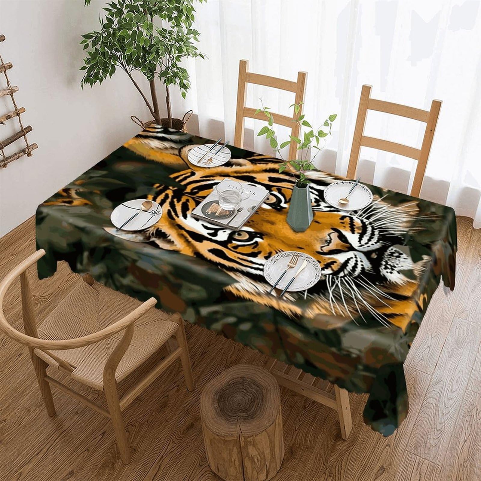 FekiLoot Camouflage Tiger Tablecloths for Rectangle Tables Wipeable Spillproof Polyester Table Cloth Wrinkle Free Farmhouse Dining Tables Cover Elegant Vintage Decor Tablecover