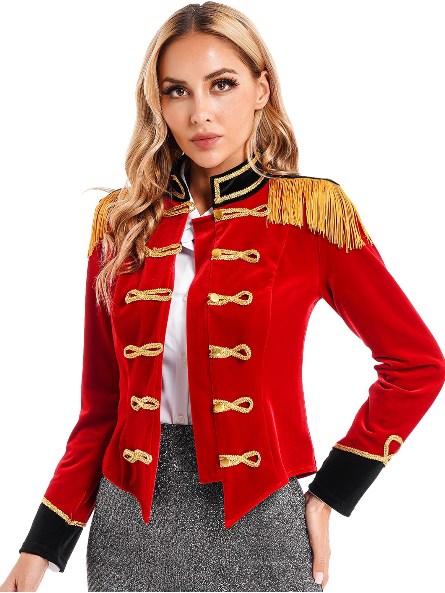 dPois Déguisement Cirque Femme Manches Longues Veste Cirque Dompteuse Cape Prince Présentatrice Gilet Costume Ringmaster Carnaval Mascarade S-3XL