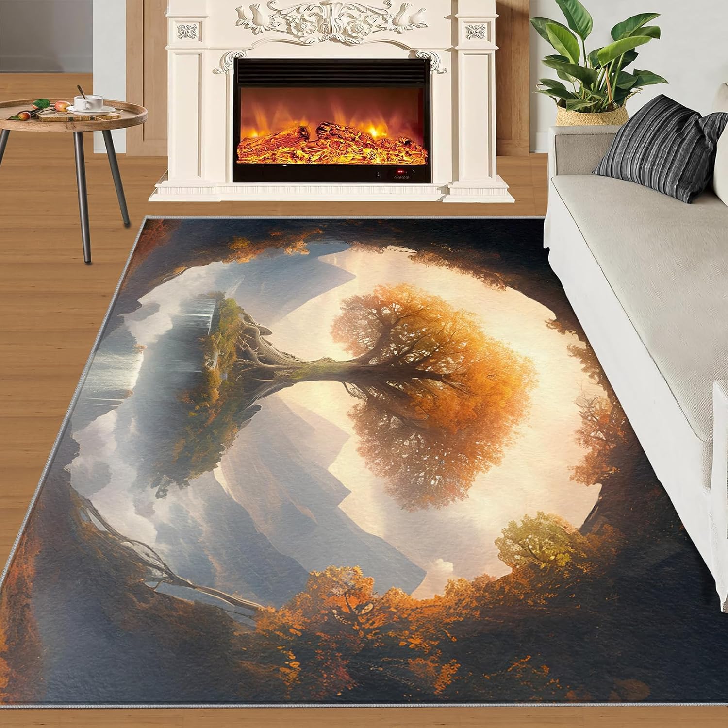 Tree of Life Rug - 3x4 Rug, Fantasy Viking Tree Area Rugs for Entryway, Nordic Mythology Carpet, Washable Easy Clean Low Pile Small Door Mat, Modern Room Home Decor