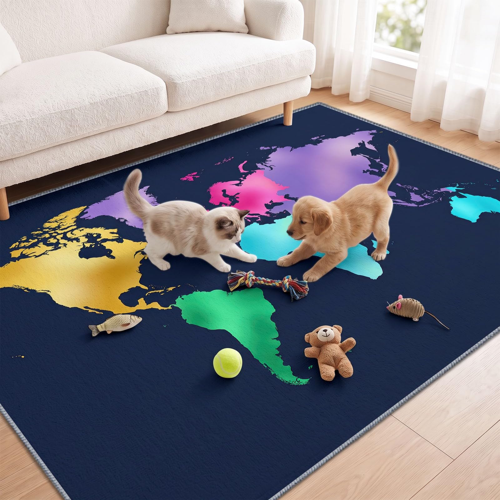 Generisch Waschbar Teppich Modern abstrakt Pflegeleicht Florrutschfest, Weltkarte Farbe Florrutschfest Faltbare Teppich 240 x 300 cm für Wohnzimmer Kinderzimmer Schlafzimmer Büro Esszimmer