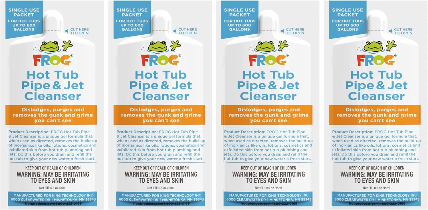 FROG Pipe & Jet Cleanser for Hot Tubs - Single Dose Deep Clean Purge Cleaner Packets for Clear Water - Prefilled for Hot Tubs up to 600 Gallons - 4 Pack