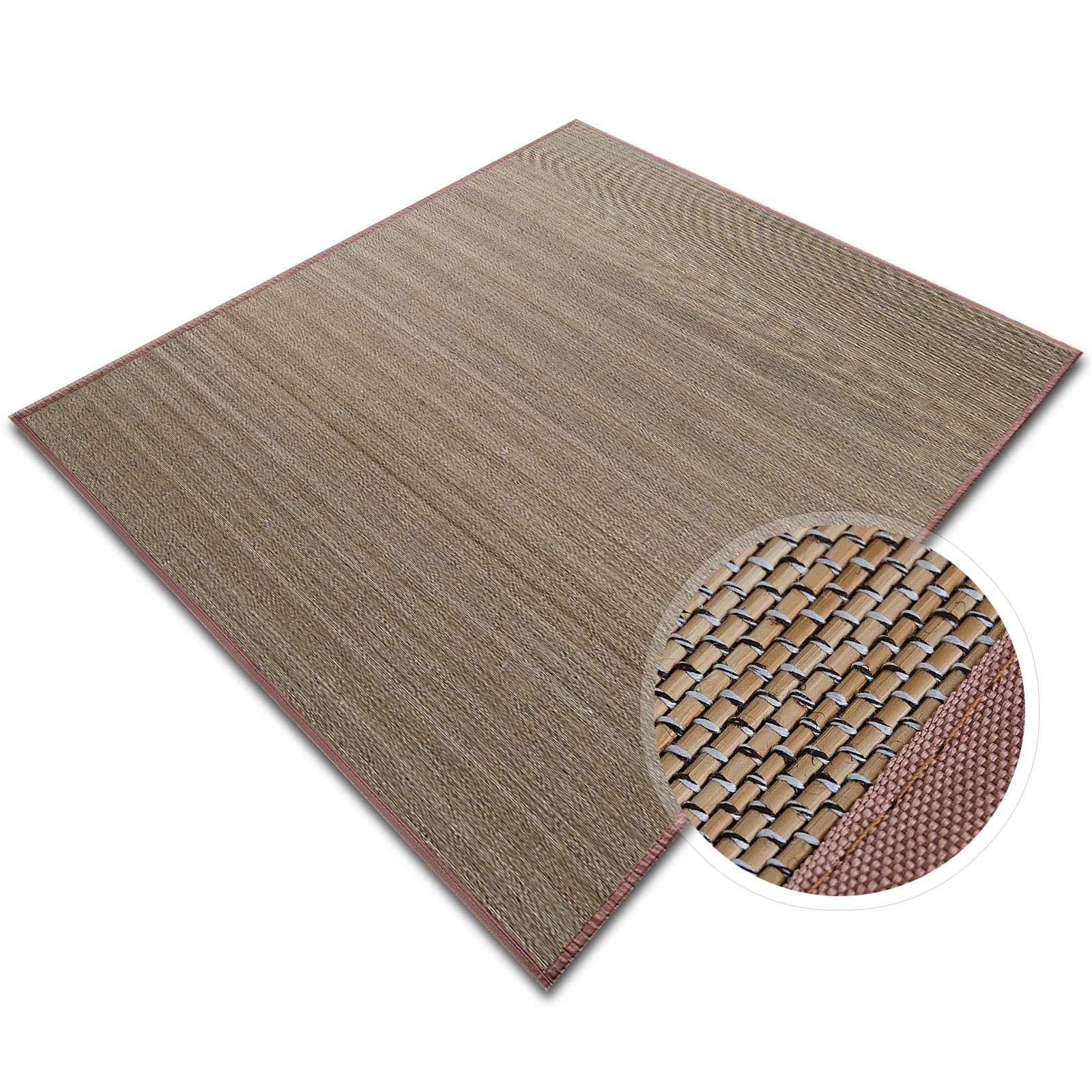 Floordirekt Tapis en bambou avec cadre en tissu | Design naturel en plusieurs couleurs et tailles (160 x 230 cm, Panda Brun)