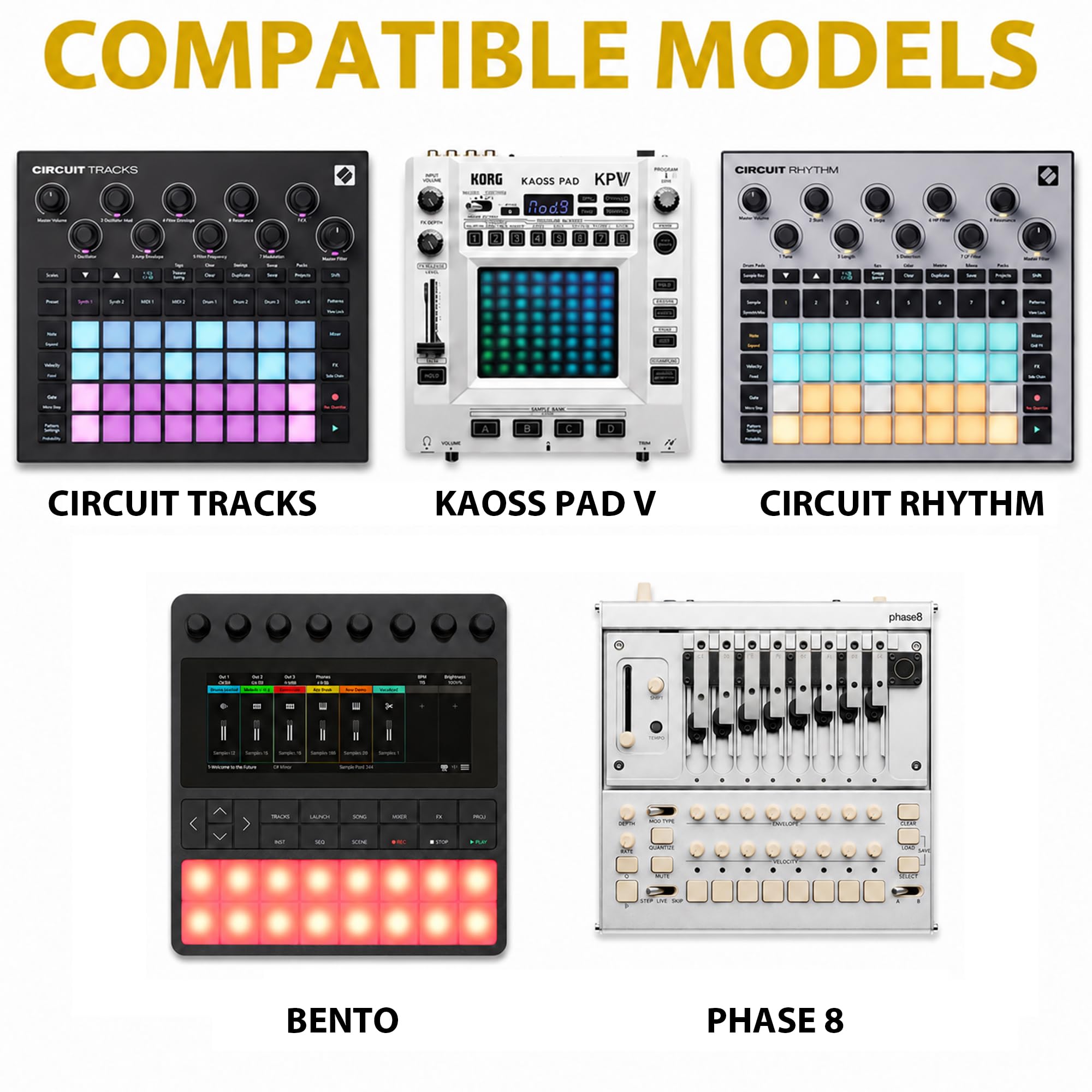 Musiin Custodia per sintetizzatore acustico personalizzata compatibile con KORG Phase 8, con tasca in rete, scomparto per cavi, cerniera dorata e maniglia per studio, conservazione quotidiana e