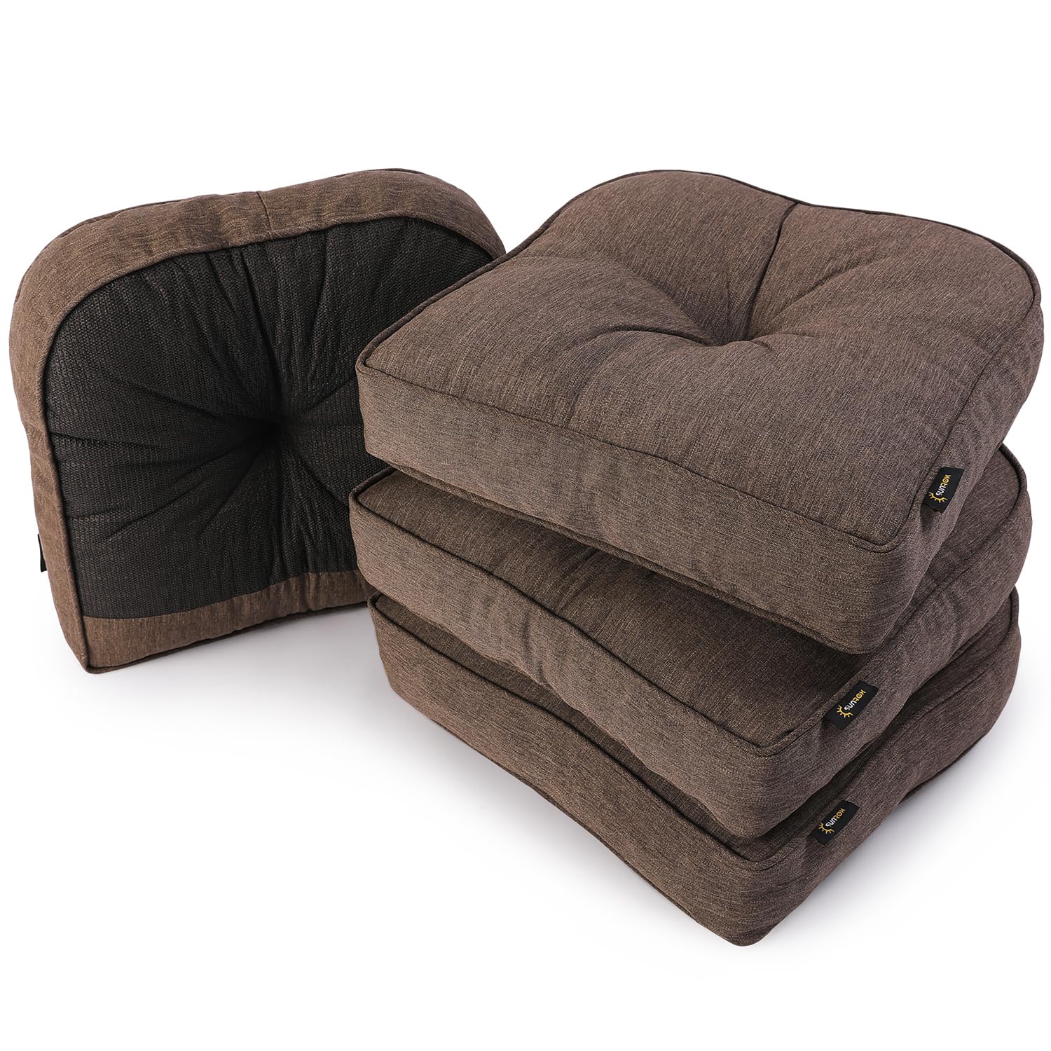 SUNROX LokGrip Non Slip Gel Memory Foam Chair Cushions for Tailbone Pain Relief, Tufted Stain Resistant Thicken Durable Seat Pad Cushion for Kitchen Dining Office 17"x16" Set of 4, Heather Chestnut