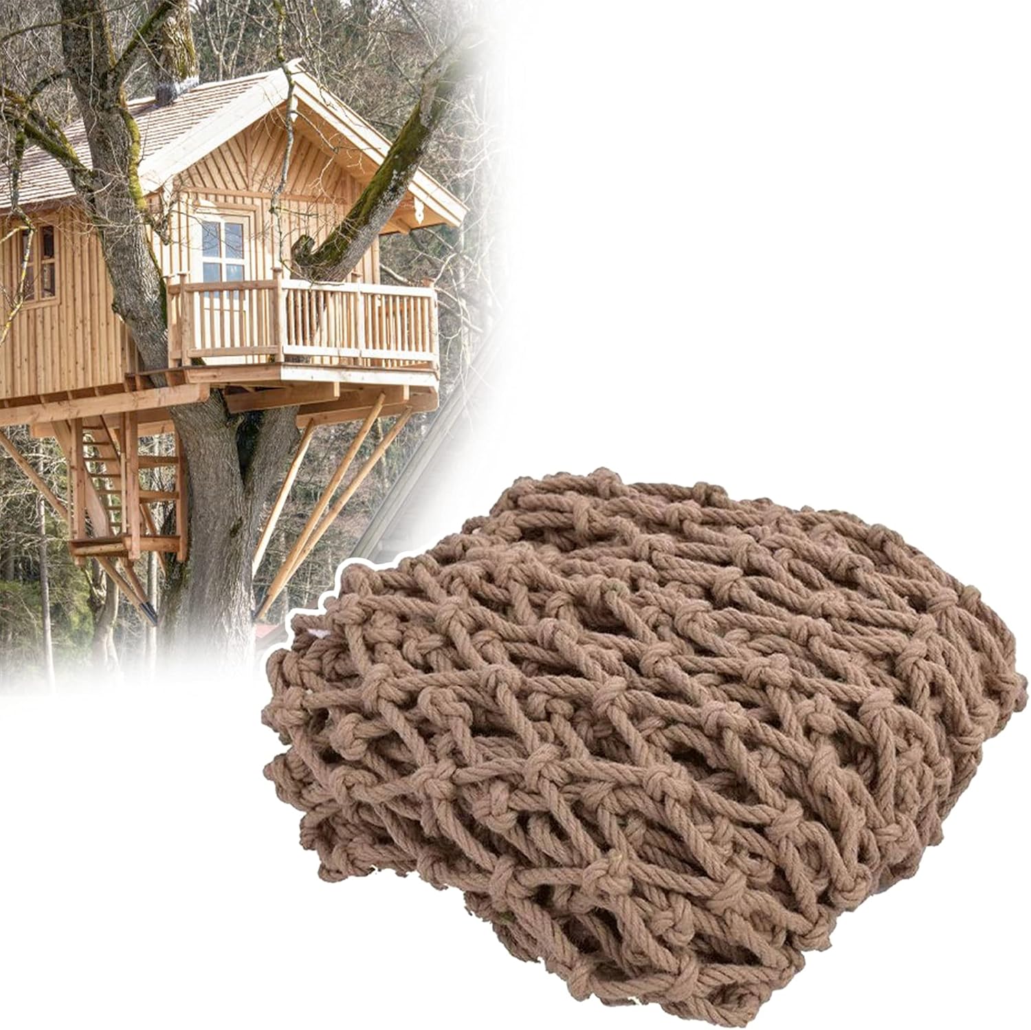 ツリーハウスの落下防止用の麻のセーフティネット 12mmの頑丈なクライミングネット 裏庭のプレイハウスのセーフティネット バルコニー