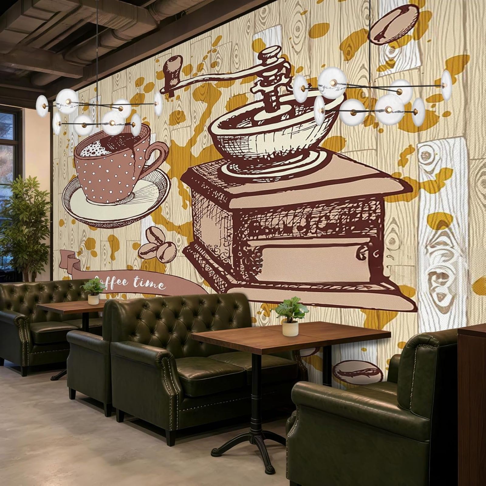 Hgjdjhnf 3D Mural Photo Mural - Wallpaper Coffee Wood Effect Coffee Grinder Vintage Café Modern Wall Living Room Bedroom Kitchen Dining Room Wall Decoration Motif,200Cmx140cm Poster - Wall Sticker - Frameless Pictu